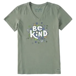 Women's Be Kind Flower Lines Short Sleeve Vee Life is Good