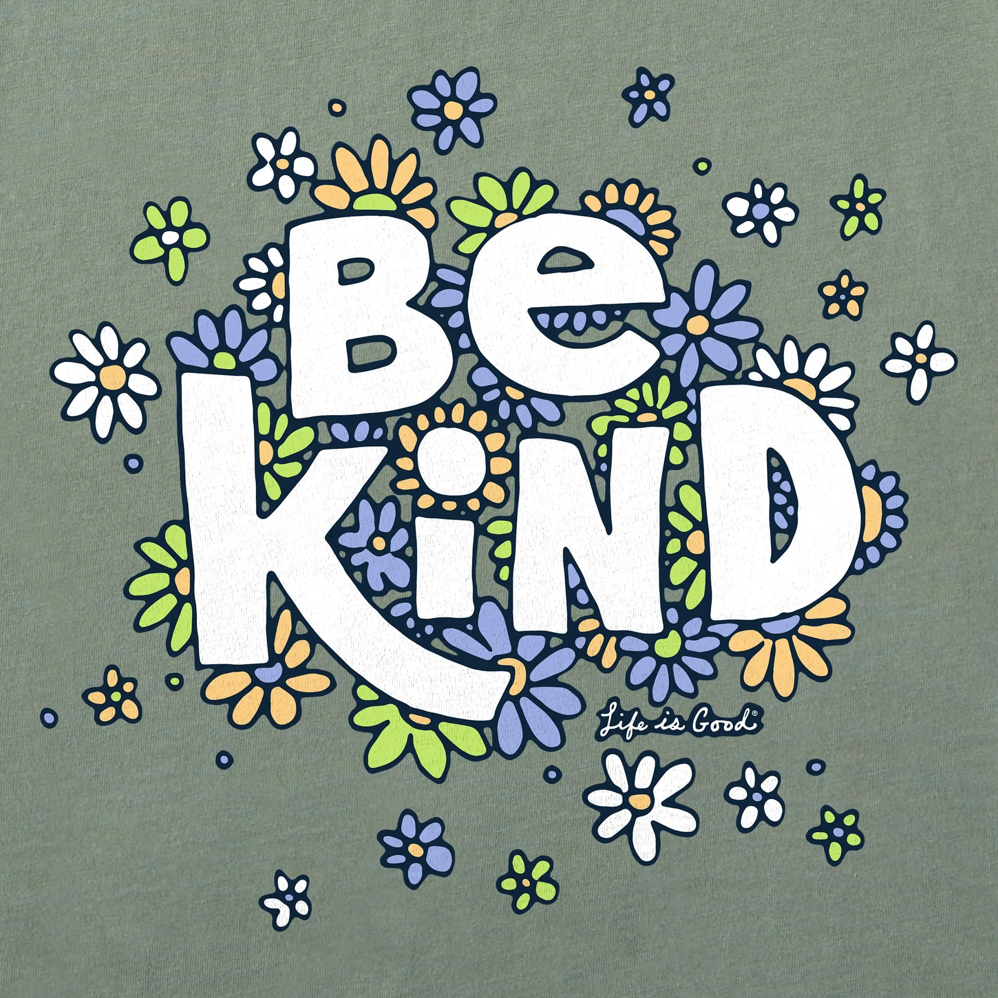 Women's Be Kind Flower Lines Short Sleeve Vee Life is Good