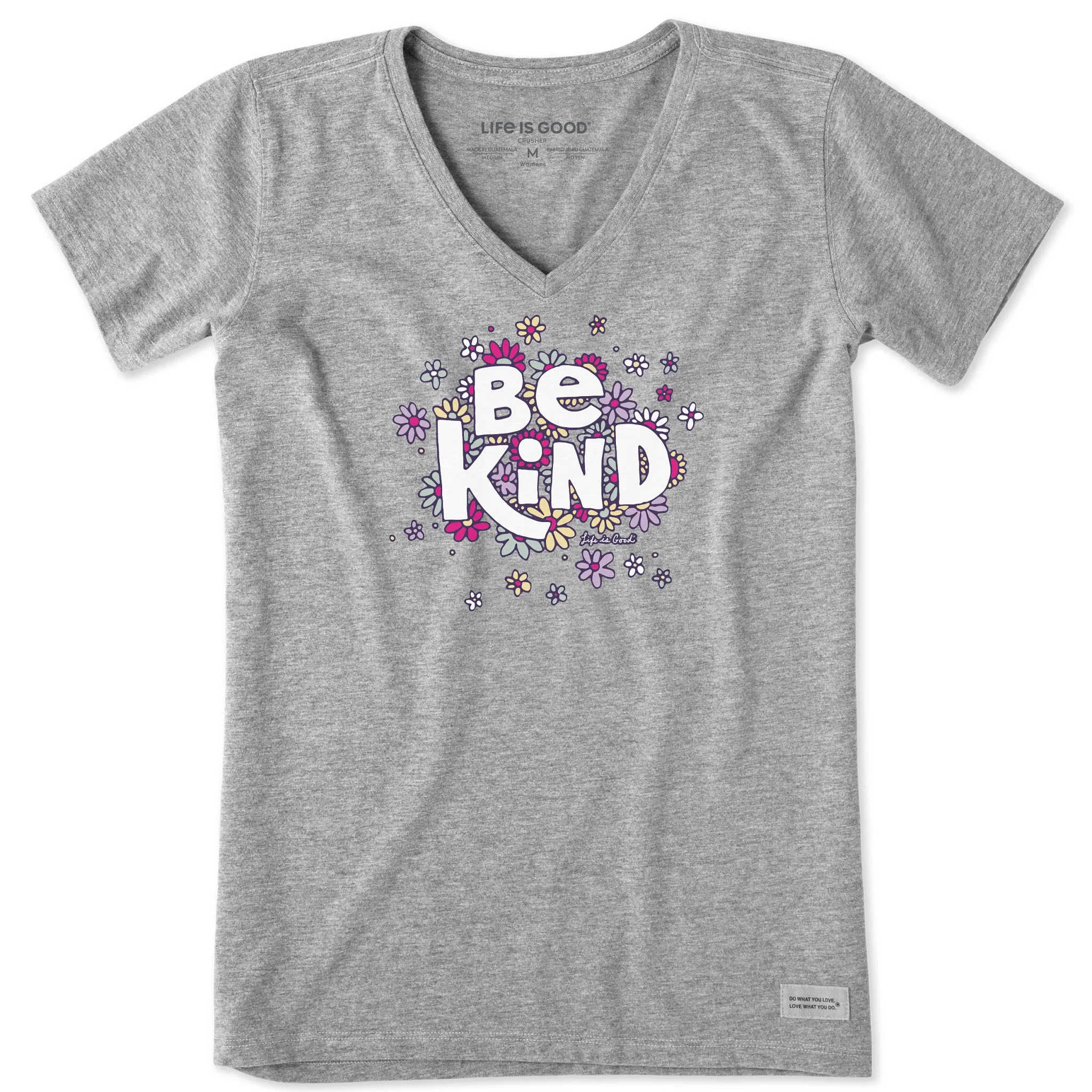 Women's Be Kind Flower Lines Short Sleeve Vee Life is Good
