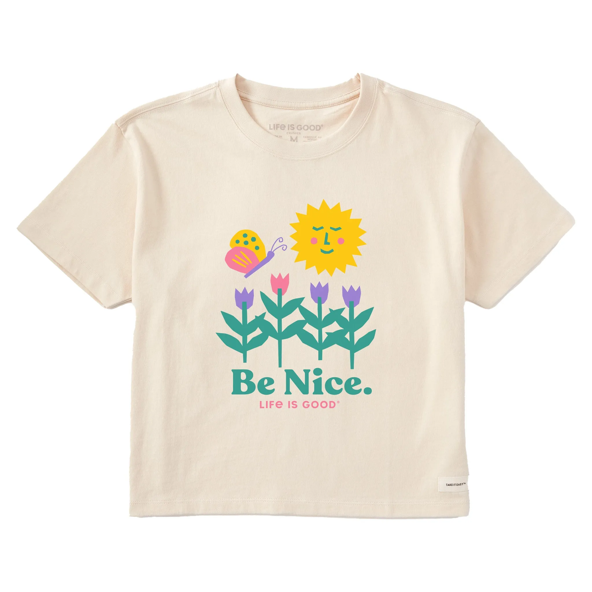 Women's Be Nice Flowers Short Sleeve Crusher Boxy Tee Life is Good