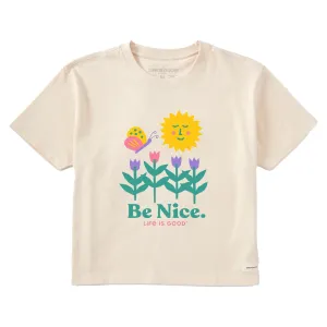 Women's Be Nice Flowers Short Sleeve Crusher Boxy Tee Life is Good