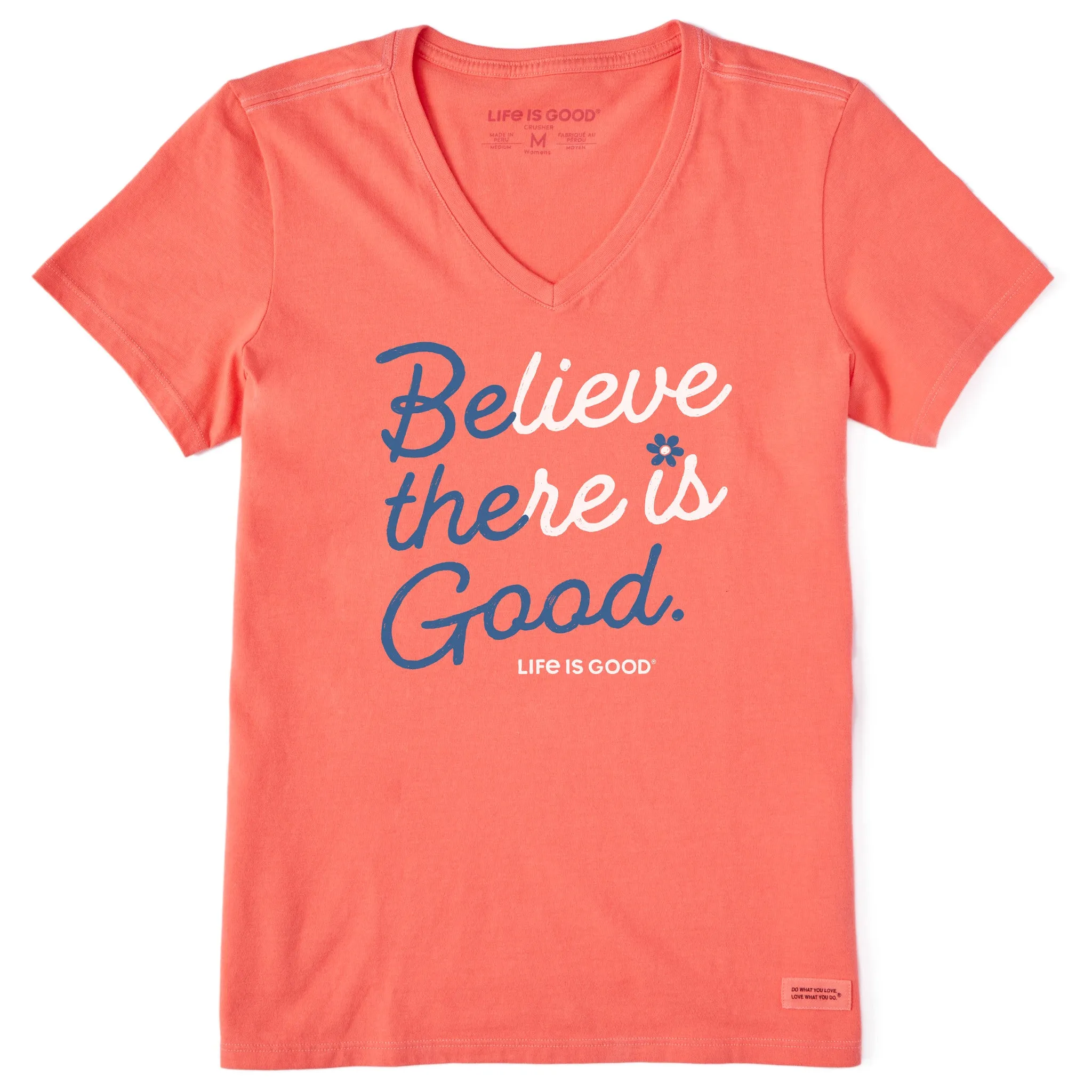 Women's Be The Good Script Short Sleeve Crusher Vee Life is Good