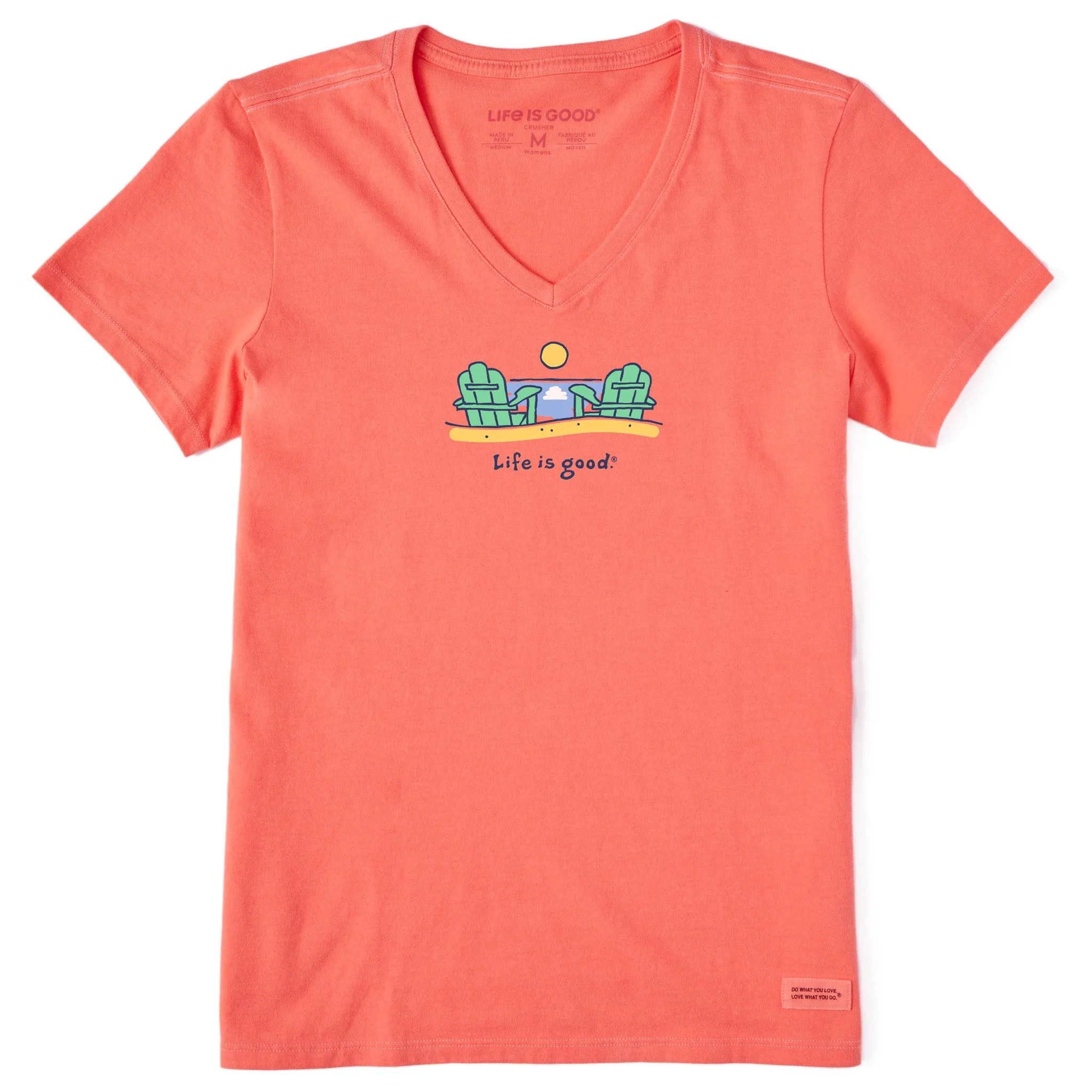 Women's Beach Adirondacks Short Sleeve Vee Life is Good