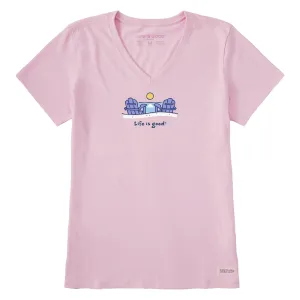 Women's Beach Adirondacks Short Sleeve Vee Life is Good