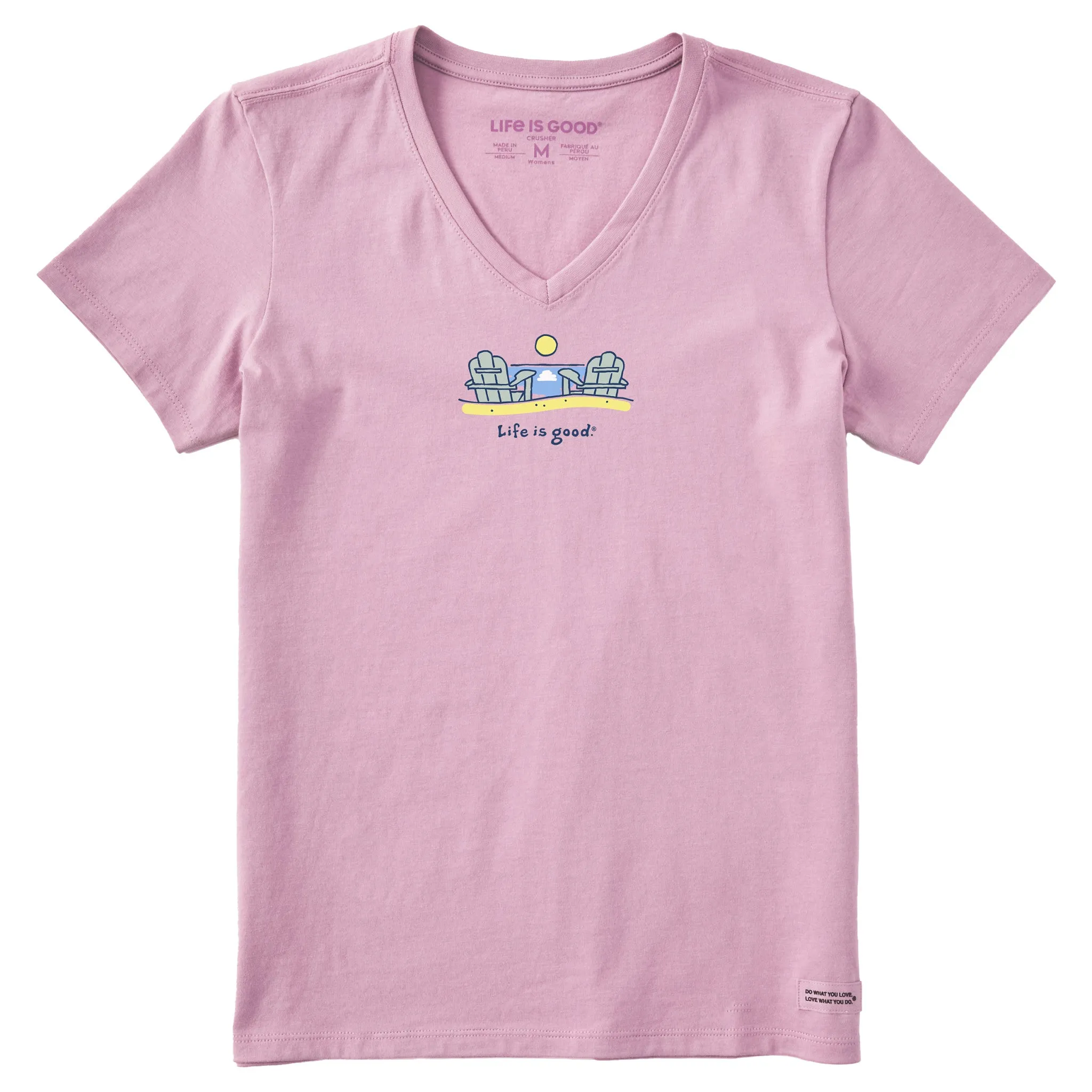 Women's Beach Adirondacks Short Sleeve Vee Life is Good