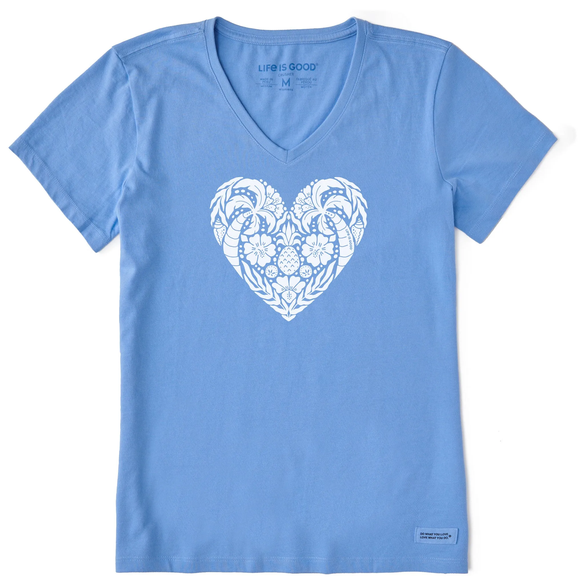 Women's Beach Design Heart Short Sleeve Crusher Vee Life is Good