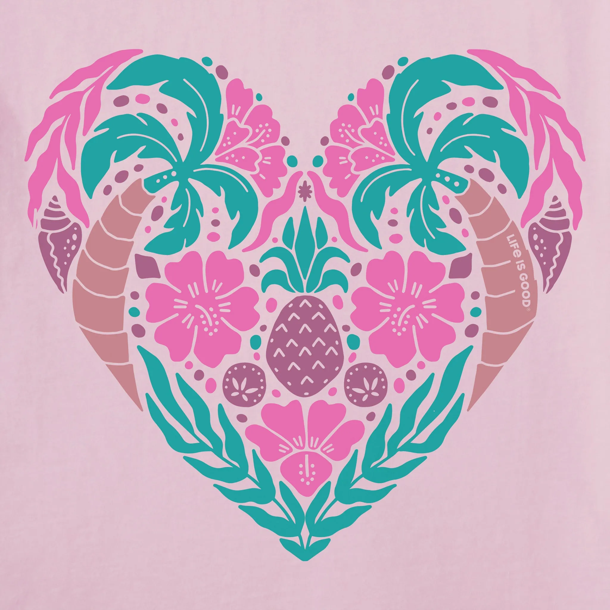 Women's Beach Design Heart Short Sleeve Crusher Vee Life is Good