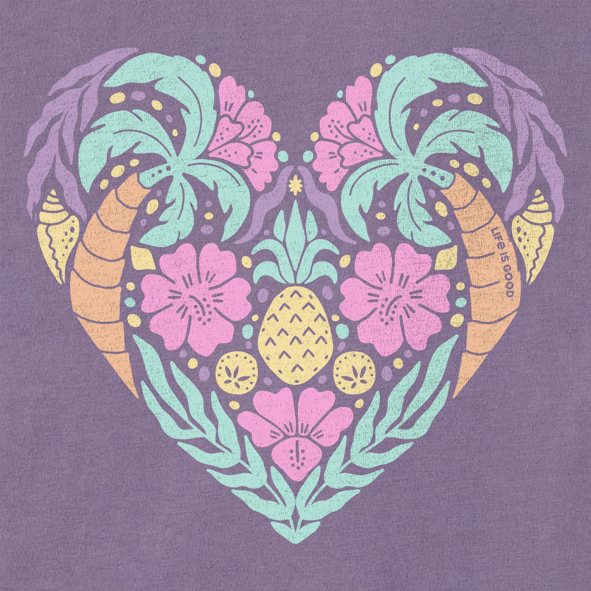 Women's Beach Design Heart Short Sleeve Crusher Vee Life is Good