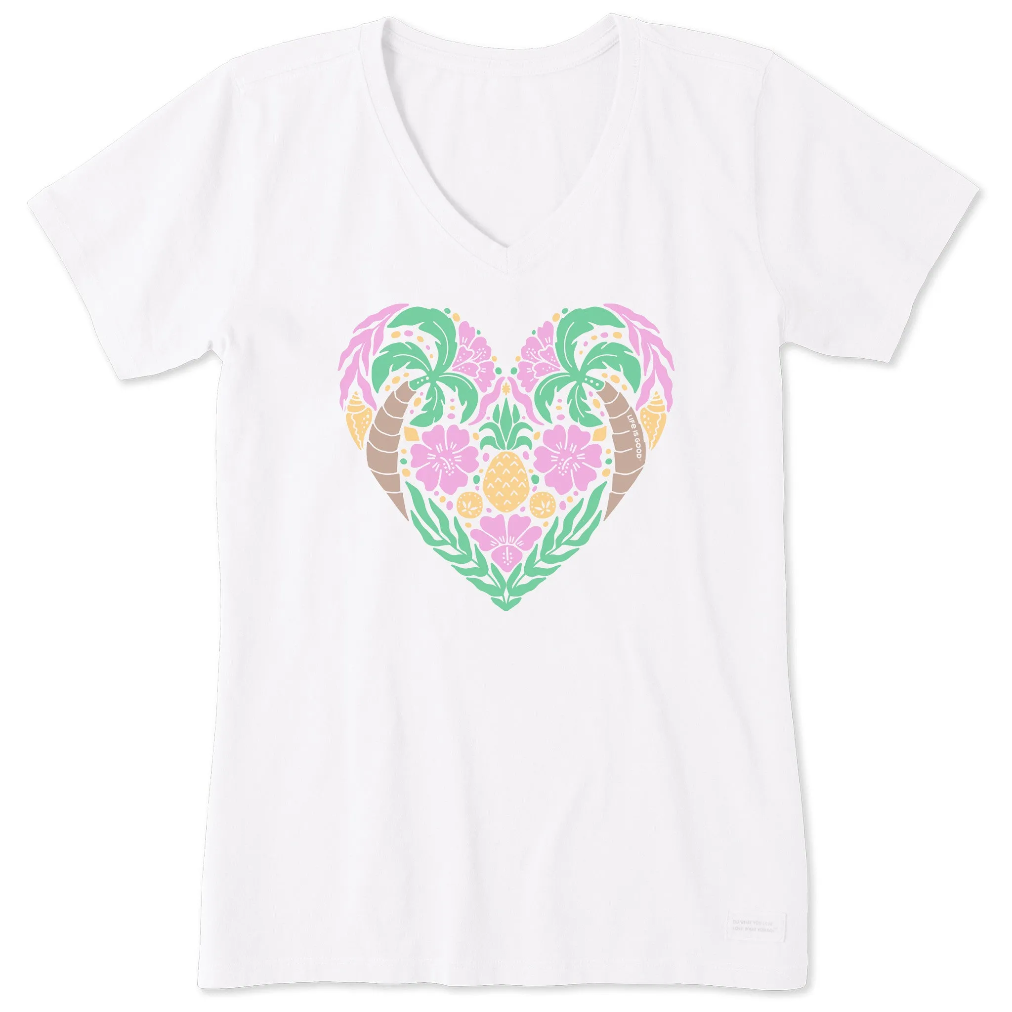 Women's Beach Design Heart Short Sleeve Crusher Vee Life is Good