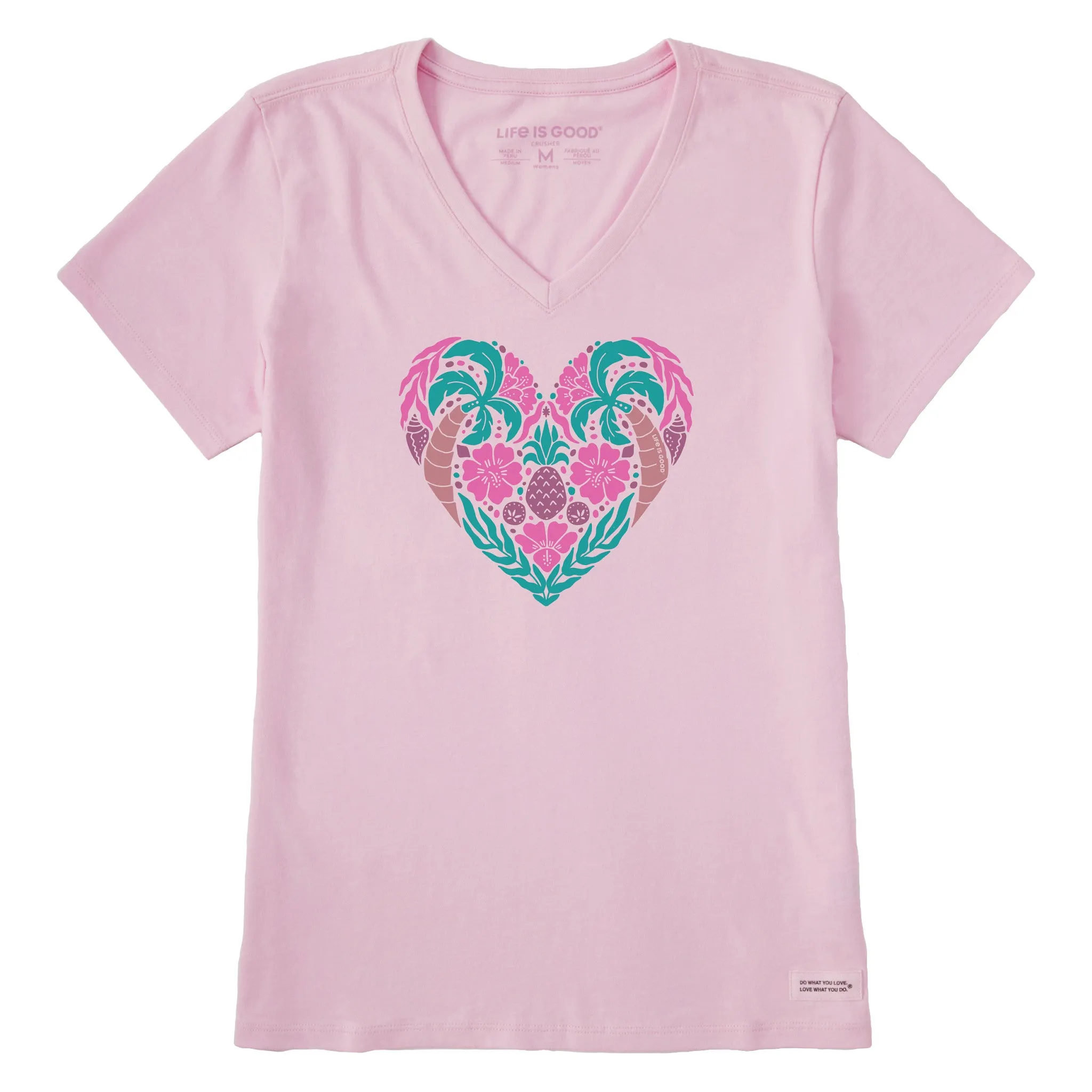 Women's Beach Design Heart Short Sleeve Crusher Vee Life is Good