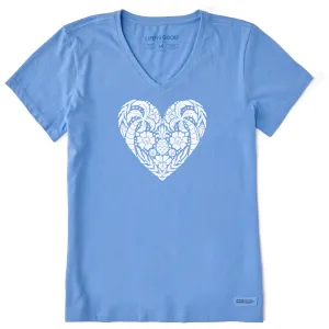 Women's Beach Design Heart Short Sleeve Crusher Vee Life is Good