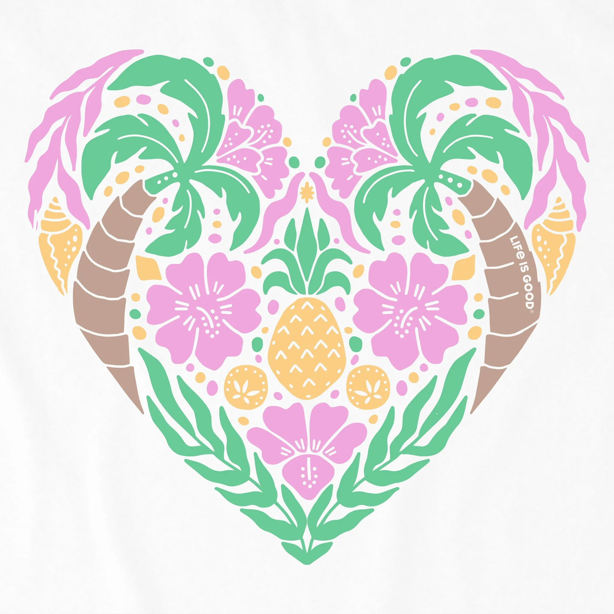 Women's Beach Design Heart Short Sleeve Crusher Vee Life is Good