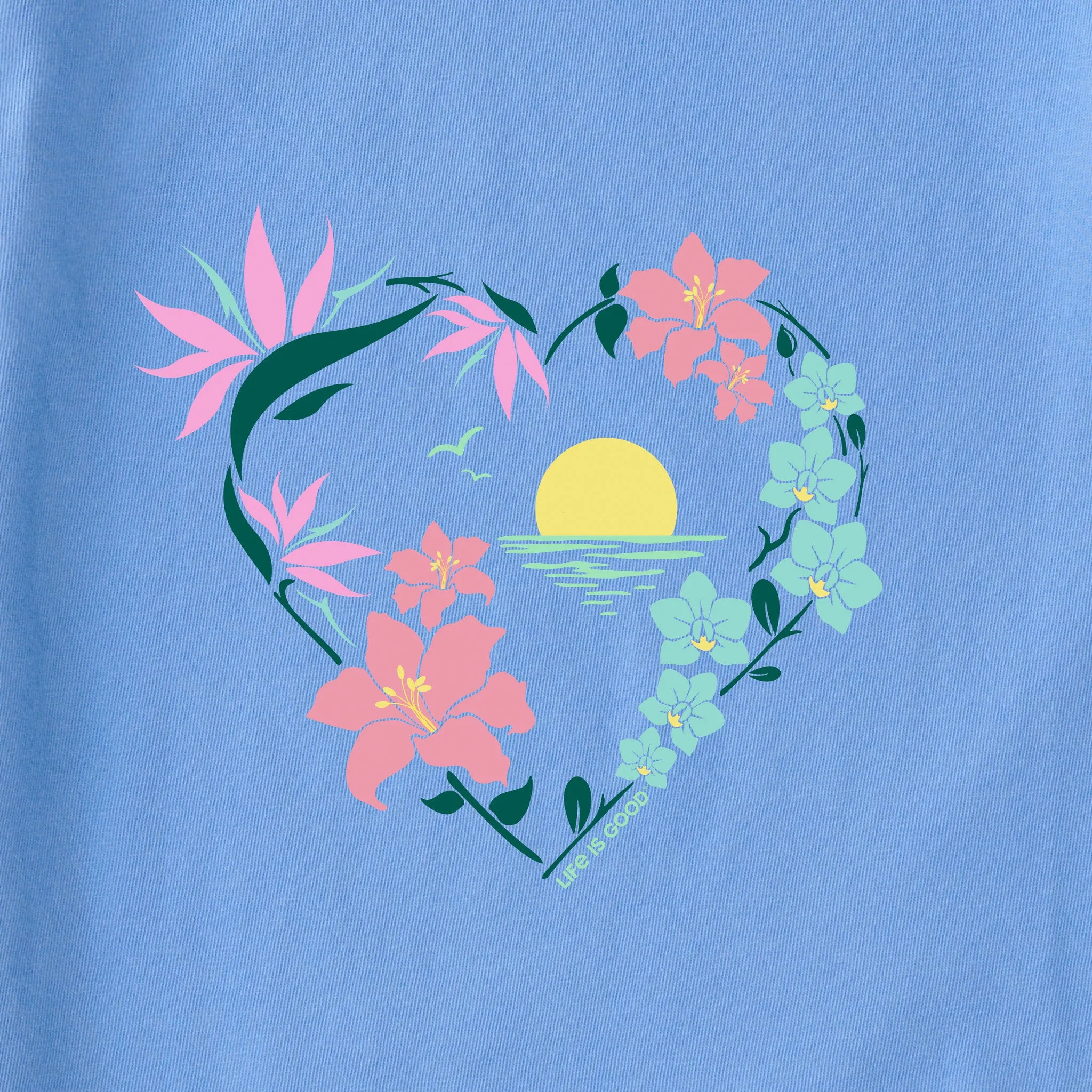 Women's Beach Flowers Short Sleeve Crusher Vee Life is Good