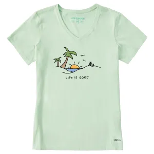 Women's Beach Palms Vista Short Sleeve Crusher Vee Life is Good