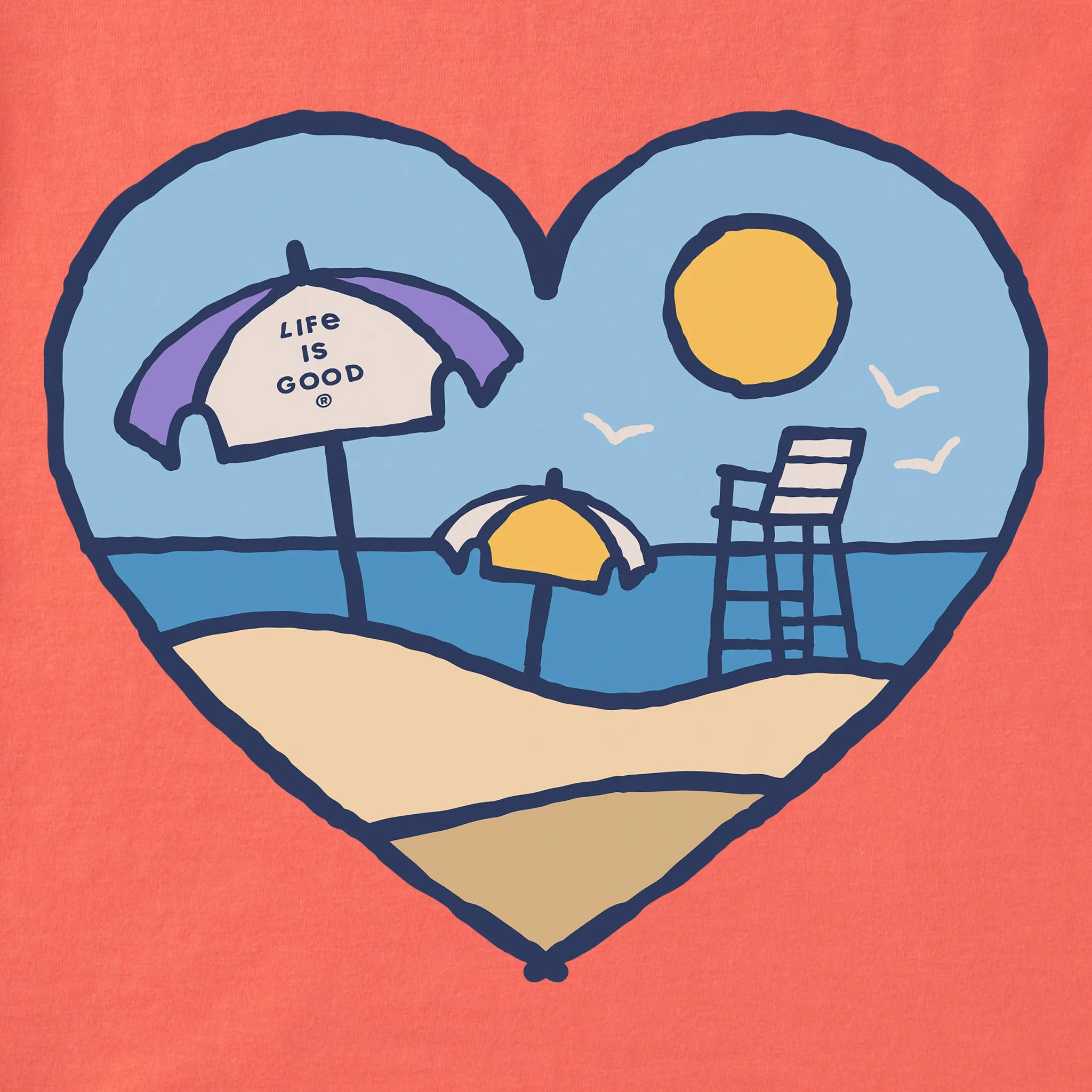 Women's Beach Scene Heart Short Sleeve Vee Life is Good