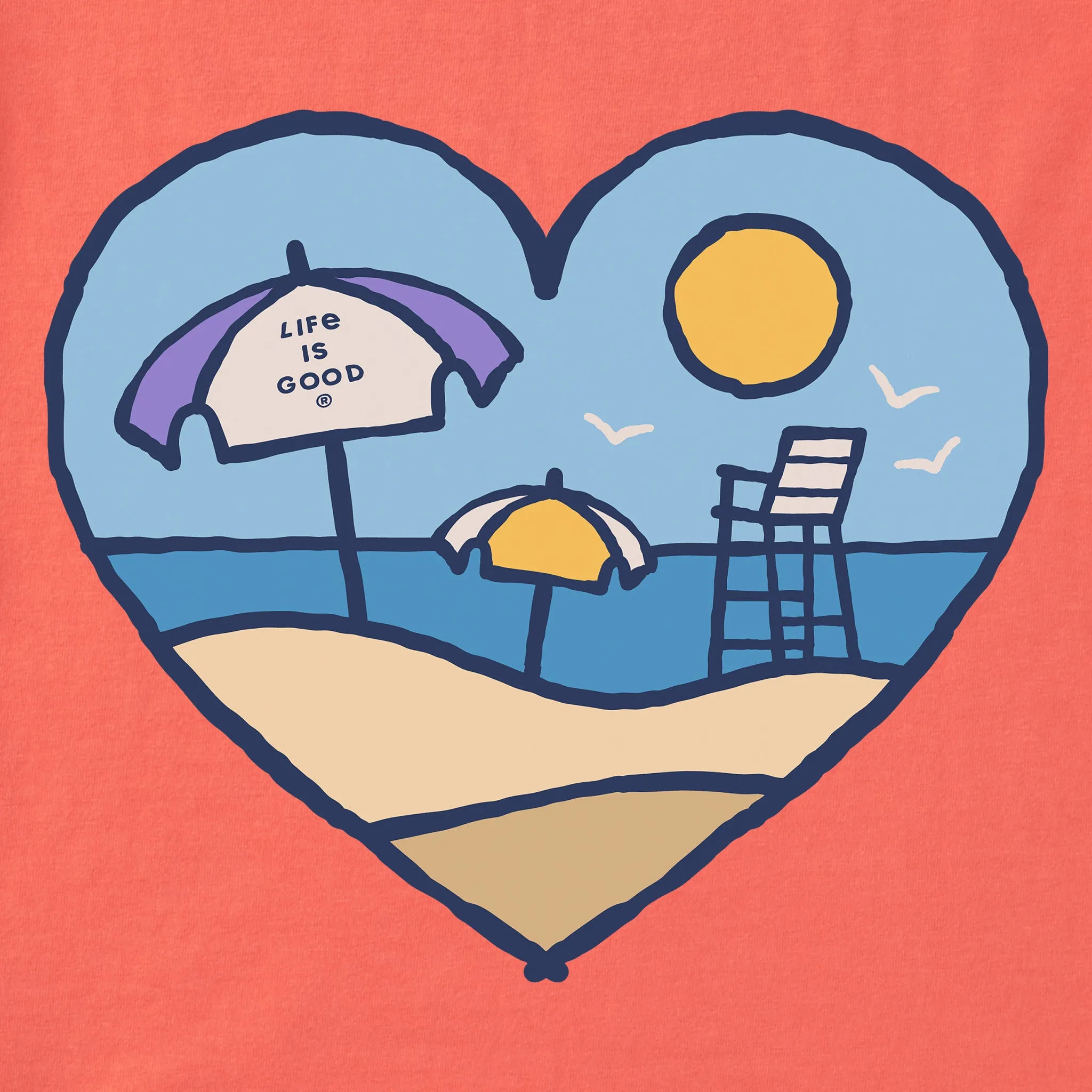 Women's Beach Scene Heart Short Sleeve Vee Life is Good