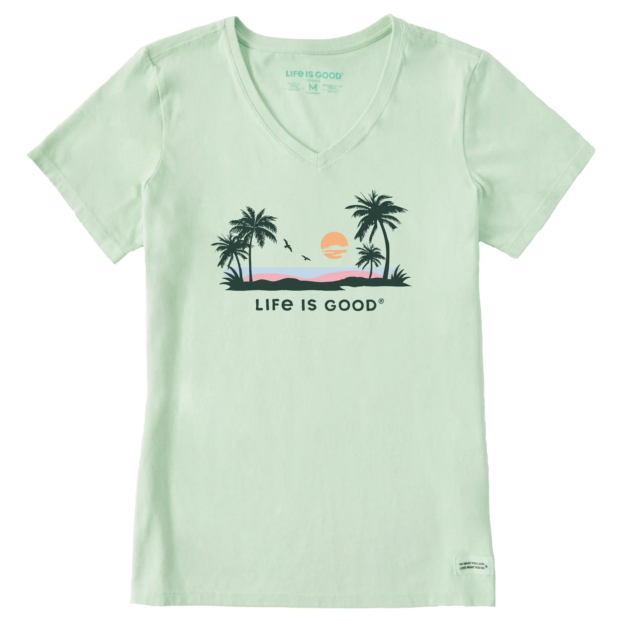 Women's Beachy Palms Short Sleeve Crusher-LITE Vee Life is Good