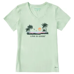 Women's Beachy Palms Short Sleeve Crusher-LITE Vee Life is Good