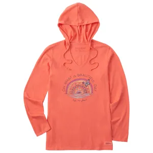 Women's Beautiful Day Butterfly Rainbow Long Sleeve Crusher-LITE Hooded Tee Life is Good