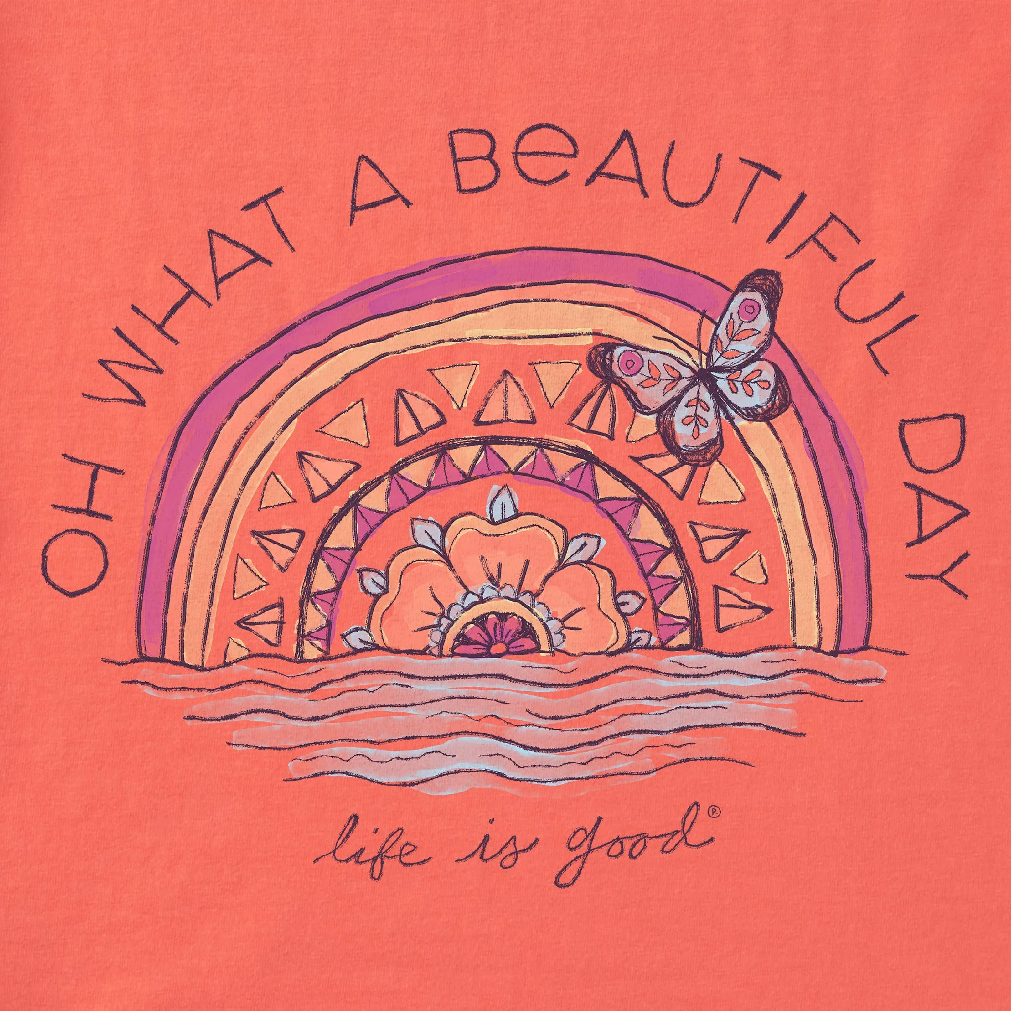 Women's Beautiful Day Butterfly Rainbow Long Sleeve Crusher-LITE Hooded Tee Life is Good