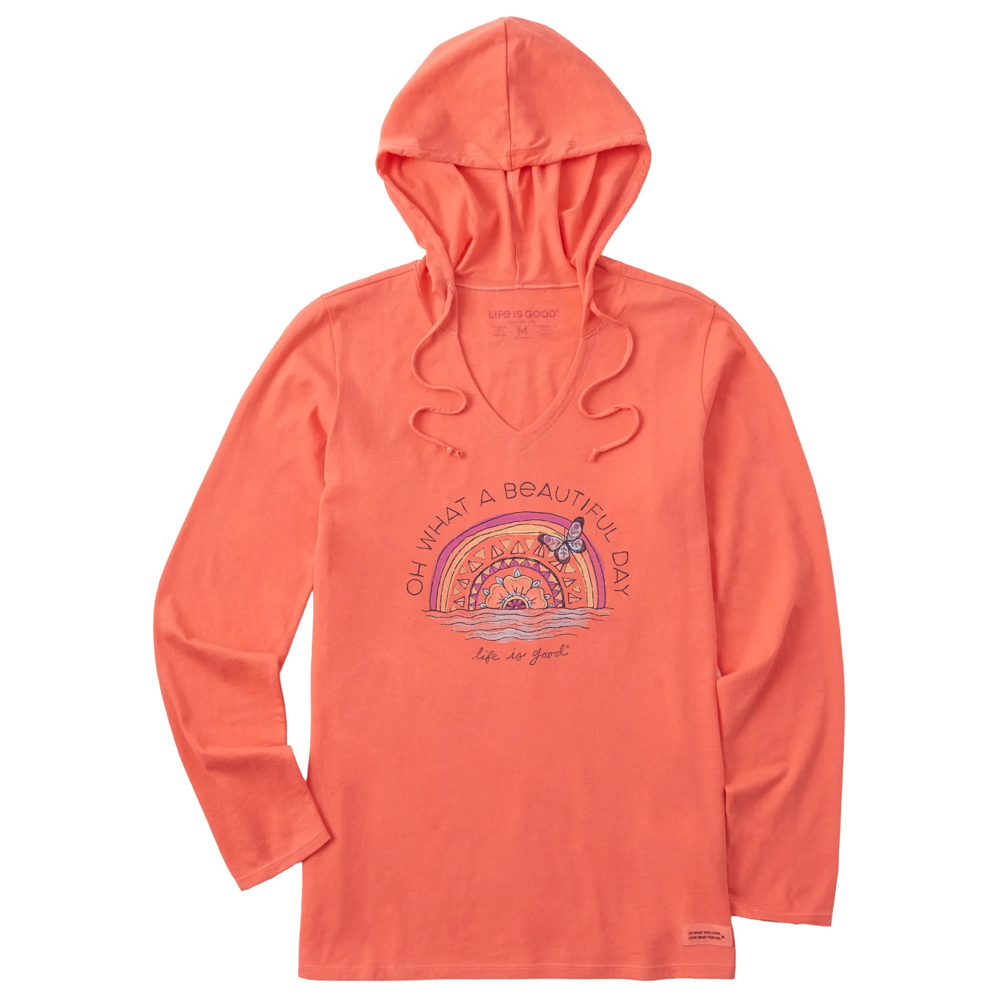 Women's Beautiful Day Butterfly Rainbow Long Sleeve Crusher-LITE Hooded Tee Life is Good