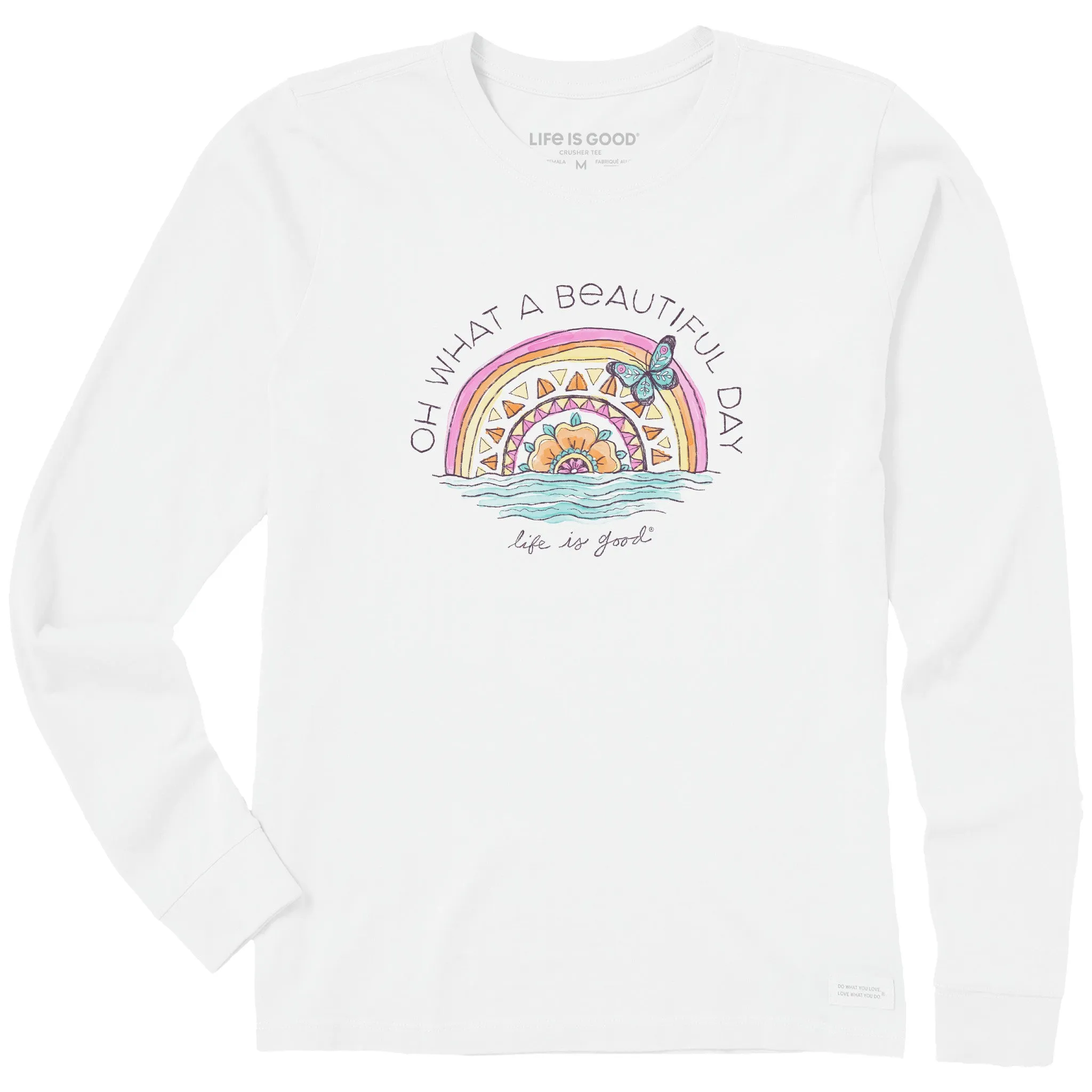 Women's Beautiful Day Butterfly Rainbow Long Sleeve Crusher Tee Life is Good
