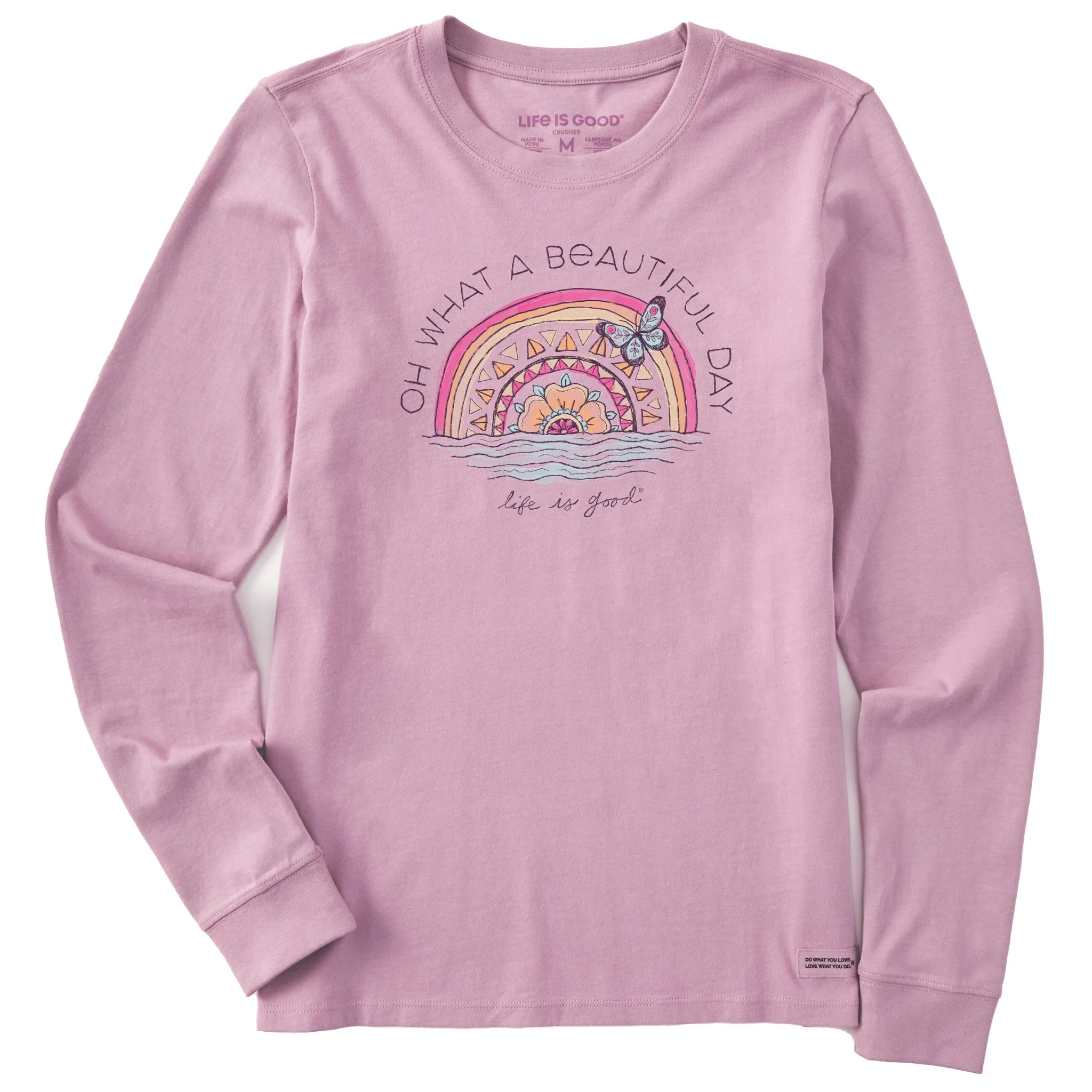 Women's Beautiful Day Butterfly Rainbow Long Sleeve Crusher Tee Life is Good
