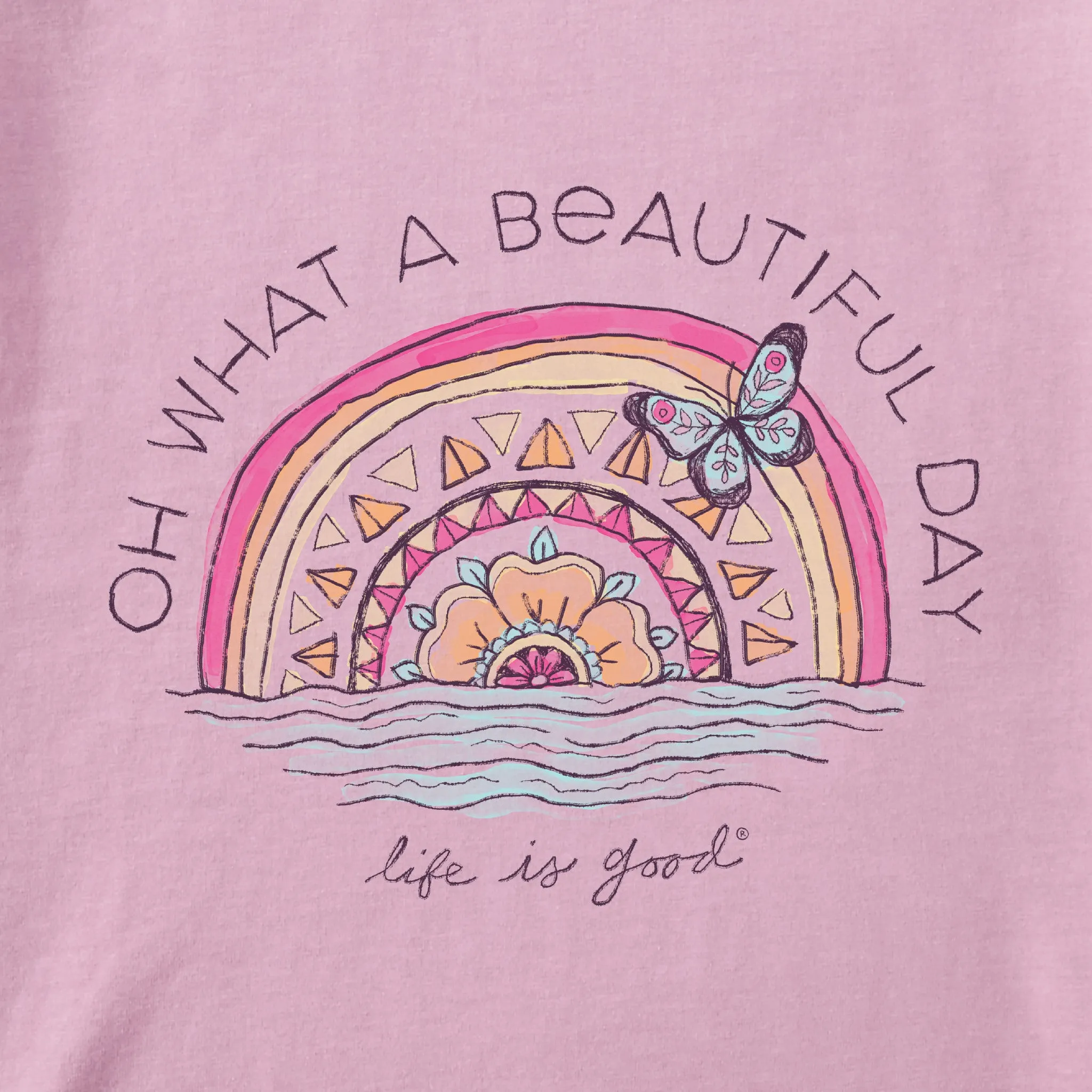 Women's Beautiful Day Butterfly Rainbow Long Sleeve Crusher Tee Life is Good