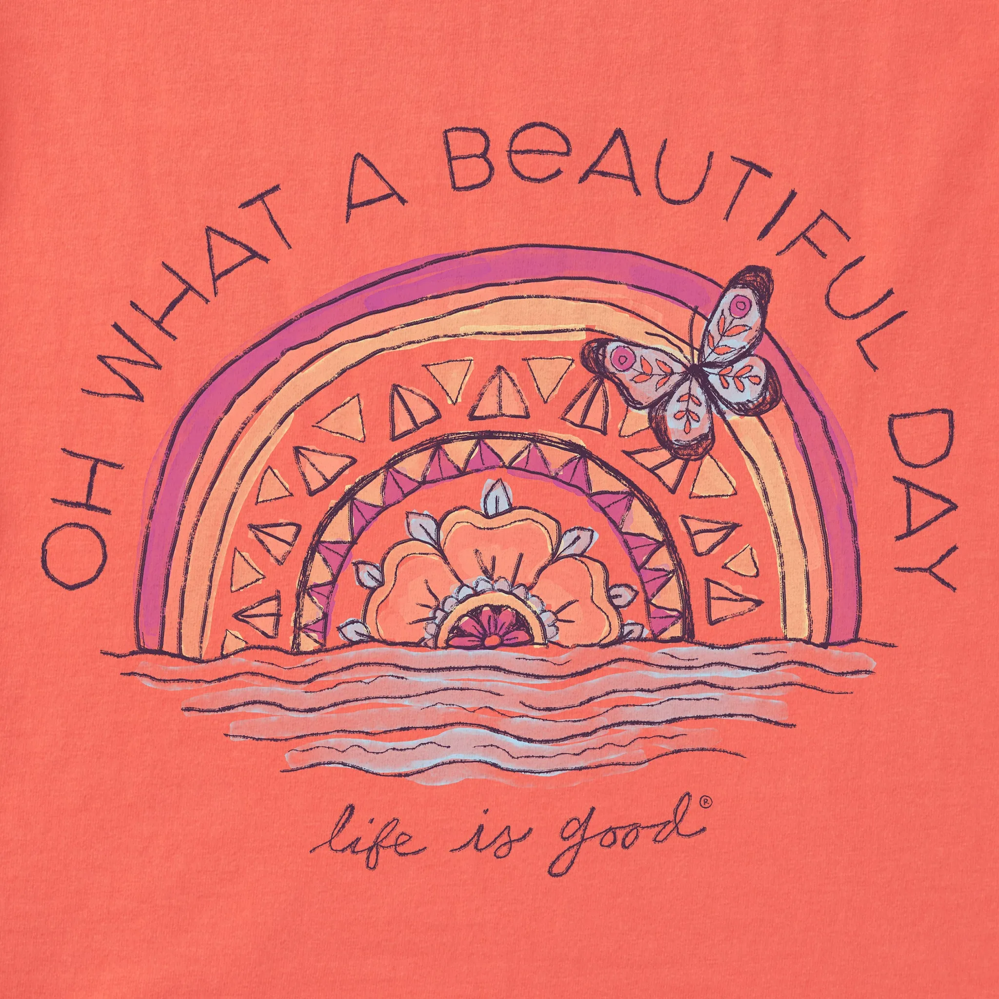 Women's Beautiful Day Butterfly Rainbow Short Sleeve Crusher Boxy Tee Life is Good