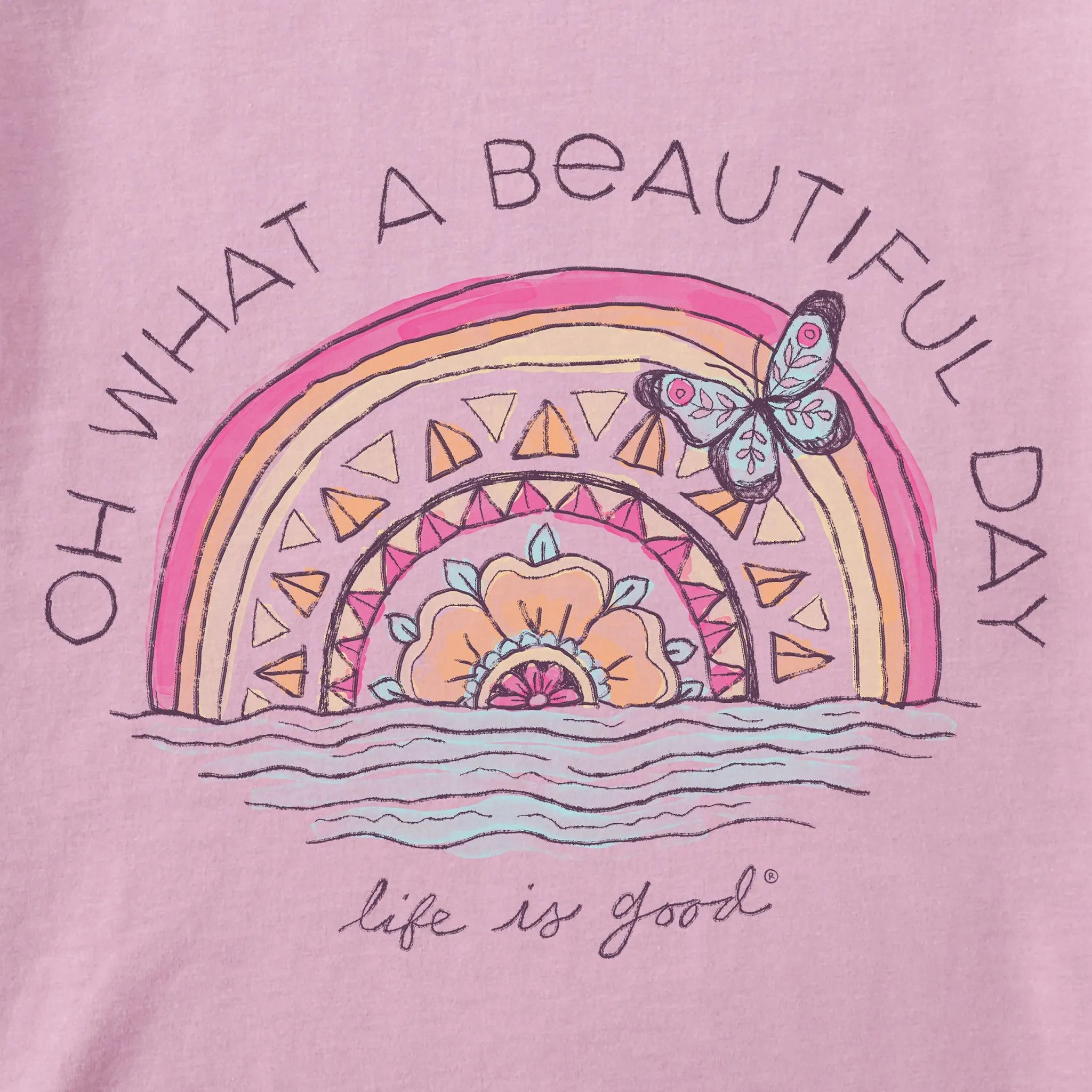 Women's Beautiful Day Butterfly Rainbow Short Sleeve Crusher Tee Life is Good