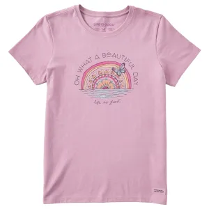 Women's Beautiful Day Butterfly Rainbow Short Sleeve Crusher Tee Life is Good