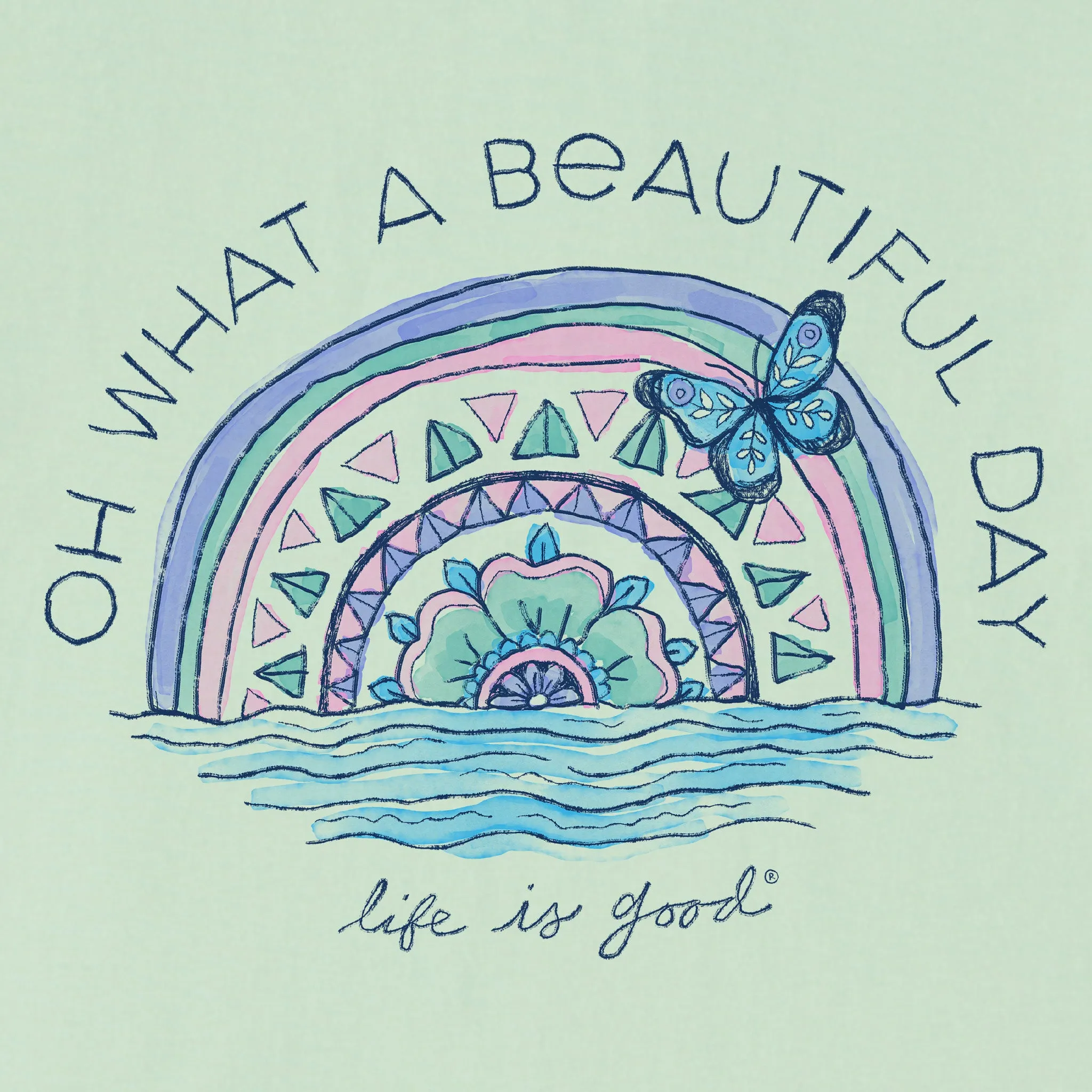 Women's Beautiful Day Butterfly Rainbow Short Sleeve Crusher Tee Life is Good