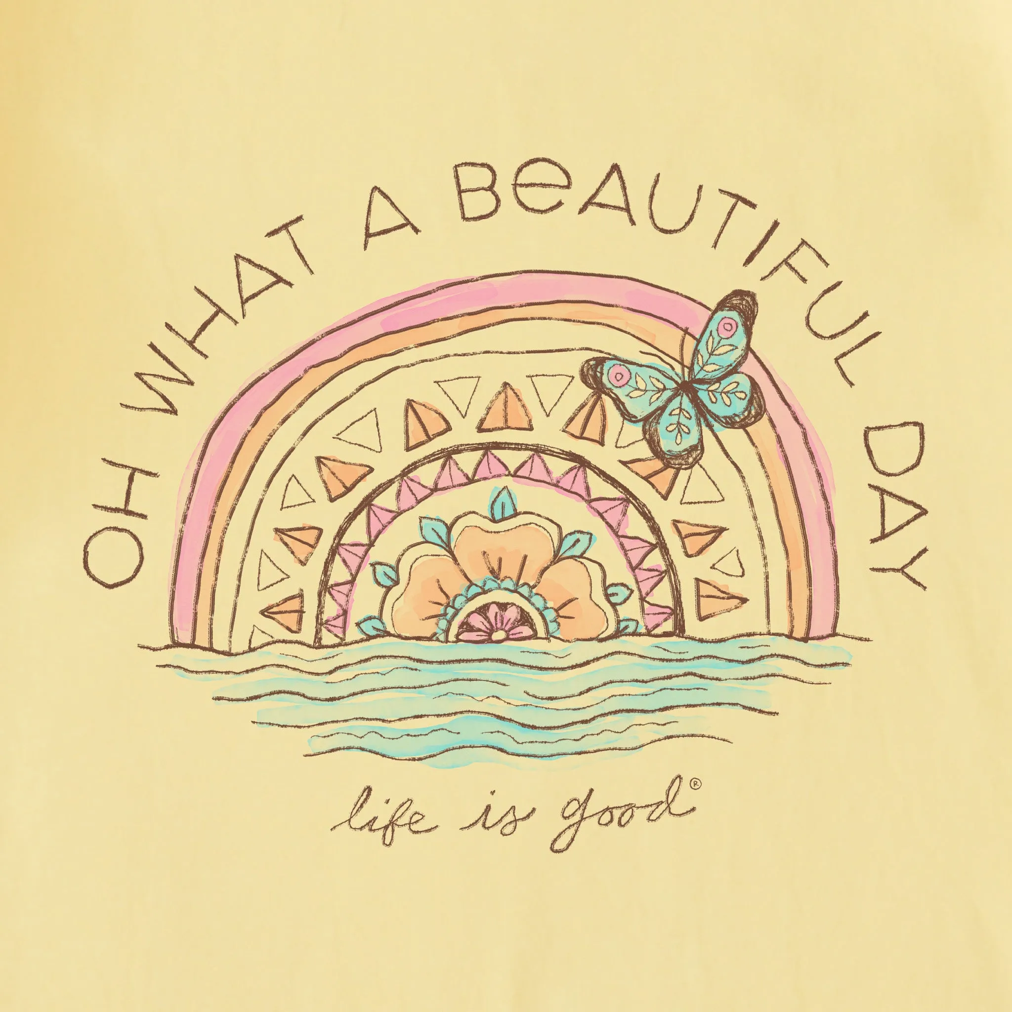 Women's Beautiful Day Butterfly Rainbow Short Sleeve Crusher Tee Life is Good