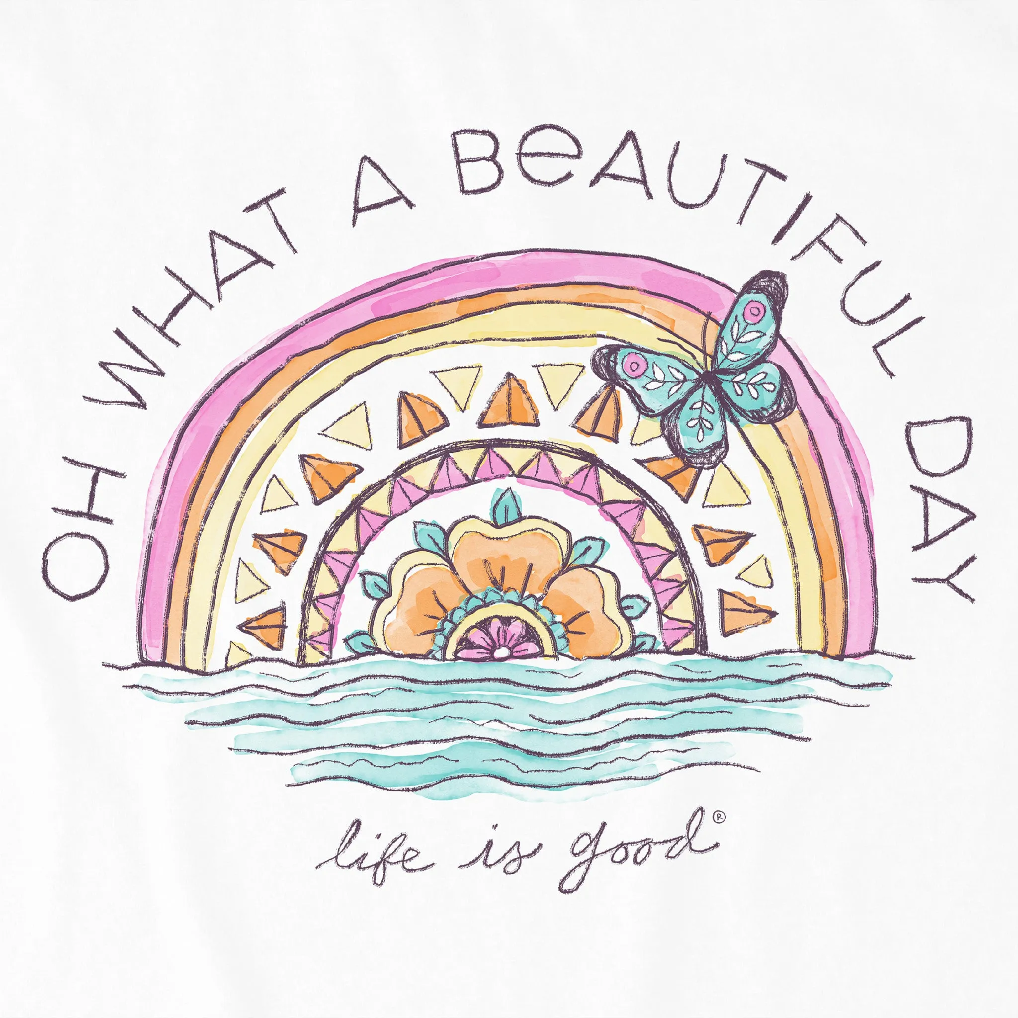 Women's Beautiful Day Butterfly Rainbow Short Sleeve Vee Life is Good