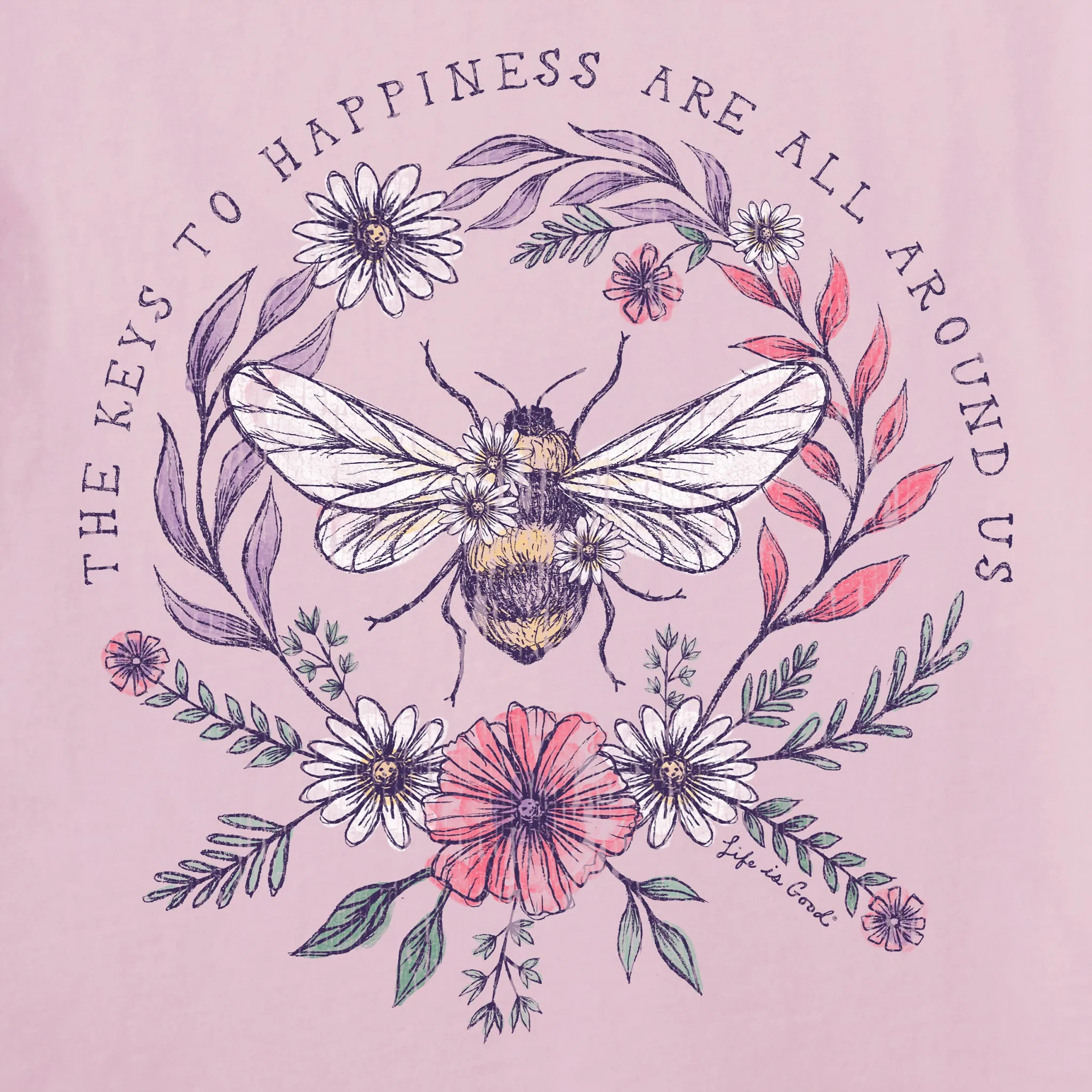 Women's Bee Happiness All Around Long Sleeve Crusher Vee Life is Good