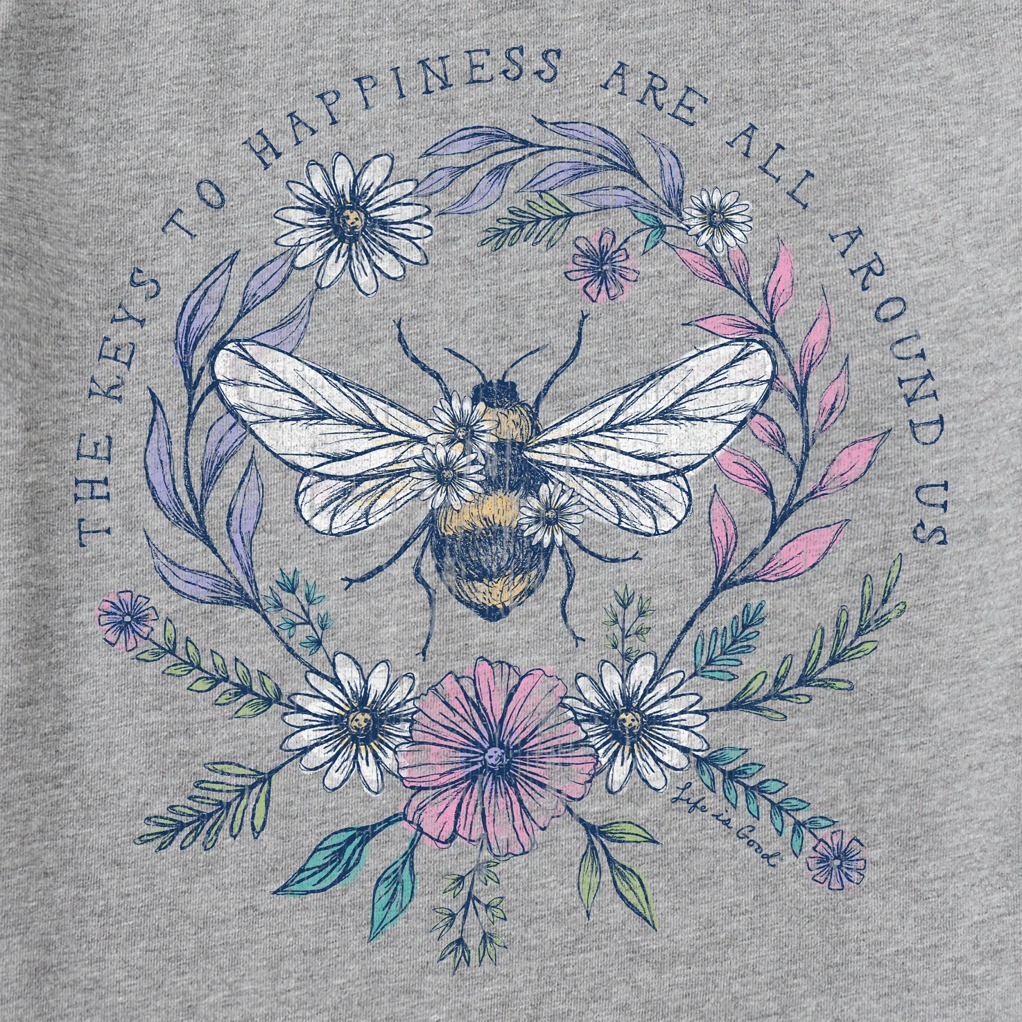 Women's Bee Happiness All Around Long Sleeve Crusher Vee Life is Good