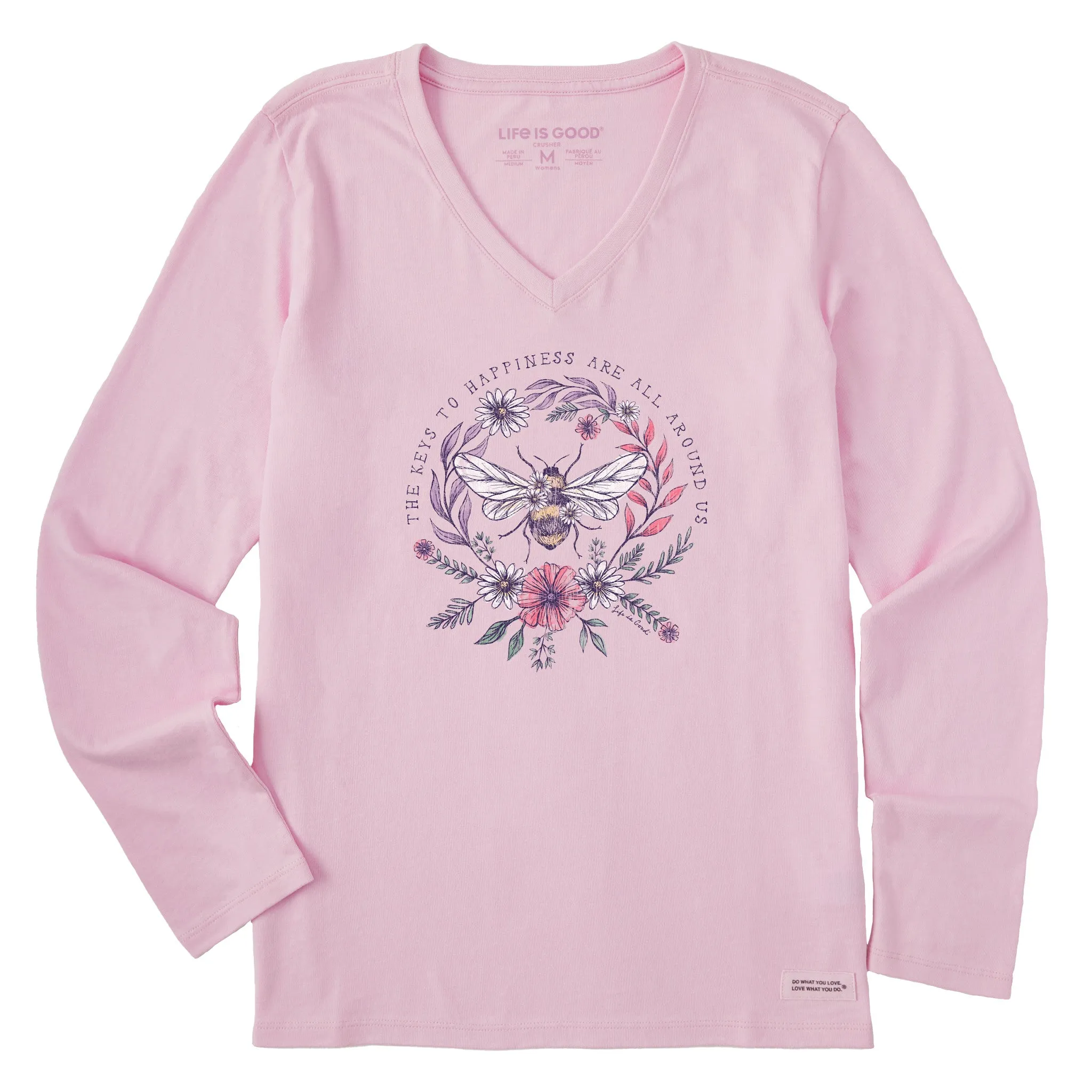 Women's Bee Happiness All Around Long Sleeve Crusher Vee Life is Good