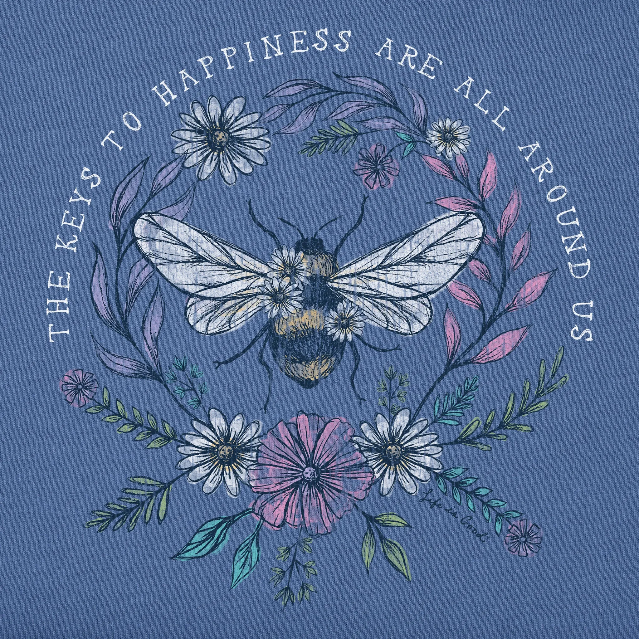 Women's Bee Happiness All Around Short Sleeve Crusher Vee Life is Good