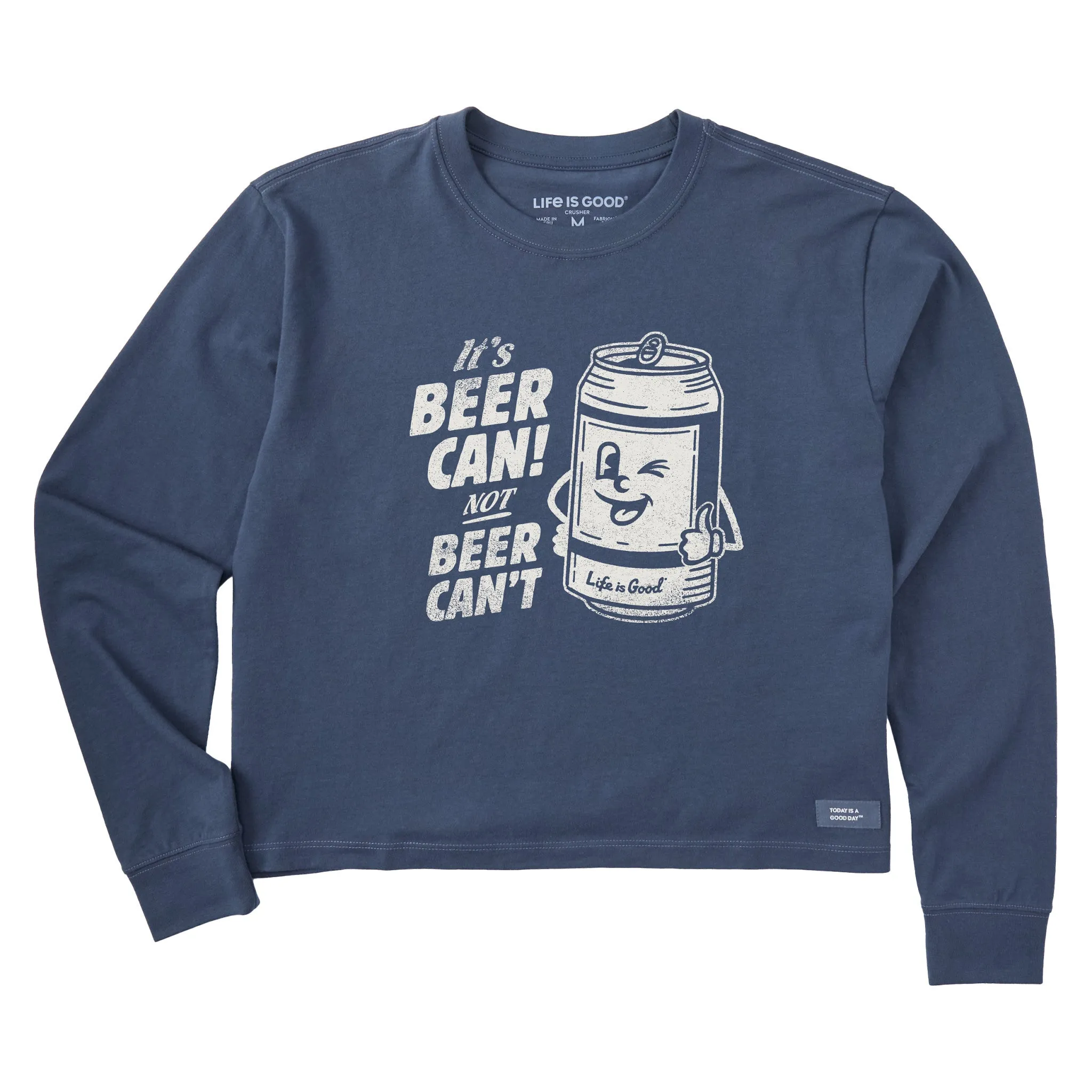 Women's Beer Can Long Sleeve Crusher Boxy Tee Life is Good
