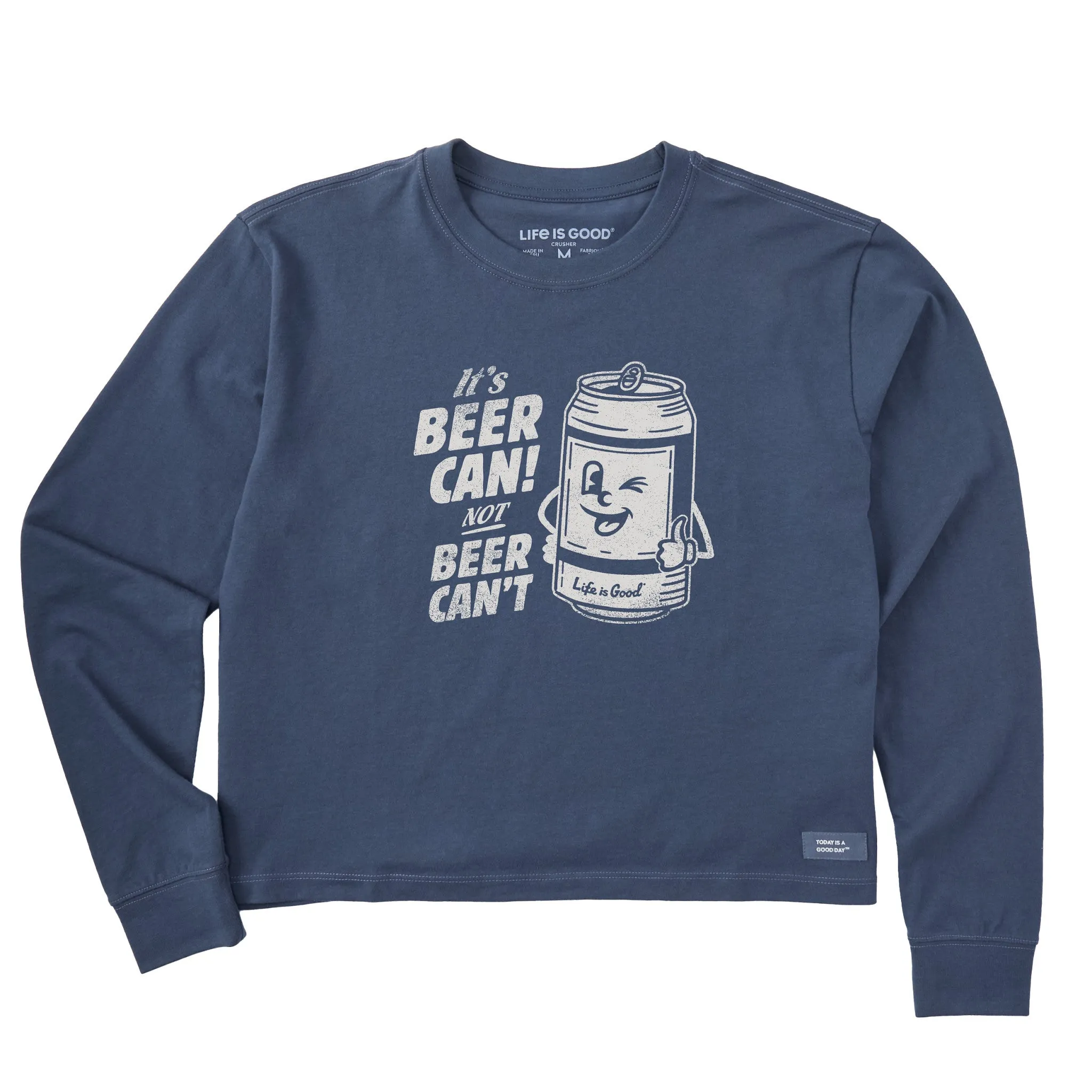 Women's Beer Can Long Sleeve Crusher Boxy Tee Life is Good