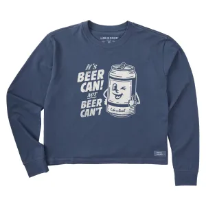 Women's Beer Can Long Sleeve Crusher Boxy Tee Life is Good