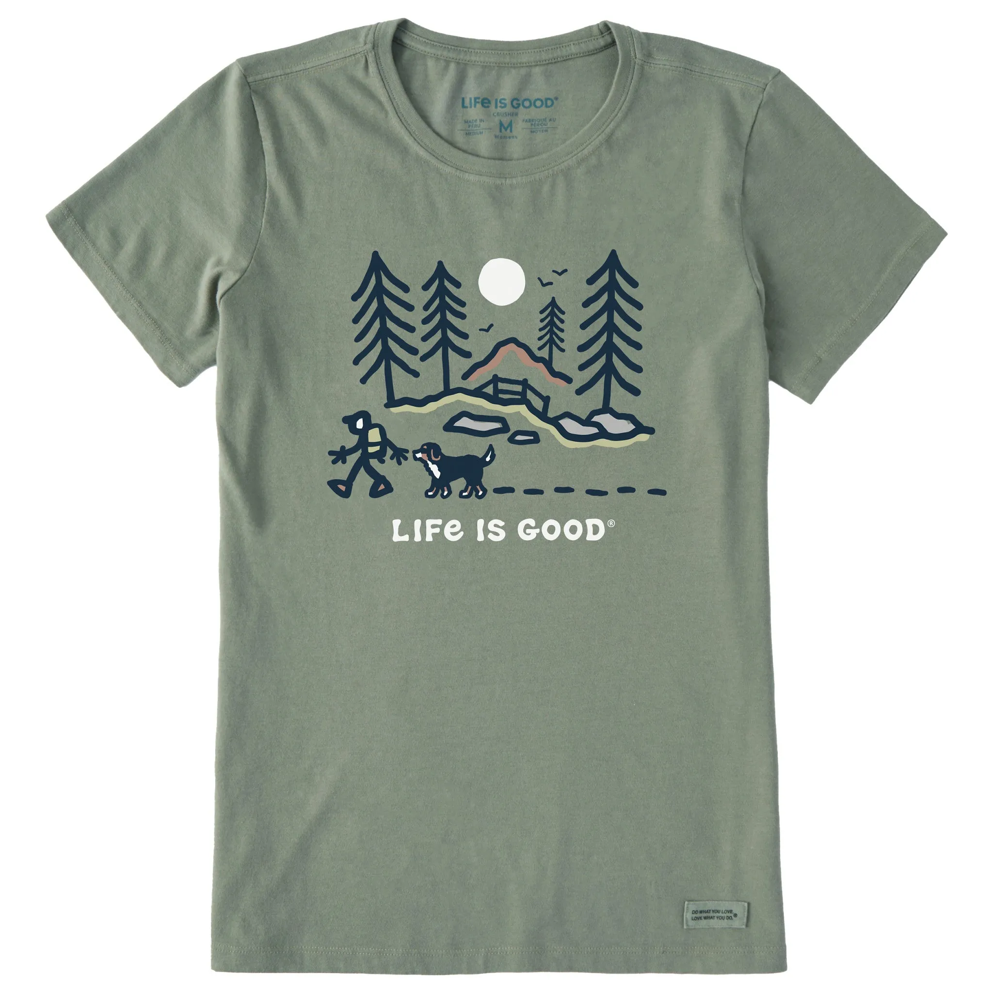 Women's Bernese Hiking Through the Woods Short Sleeve Crusher Tee Life is Good
