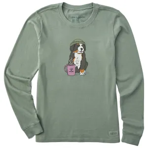 Women's Bernese Puppy with Mug Long Sleeve Crusher Tee Life is Good