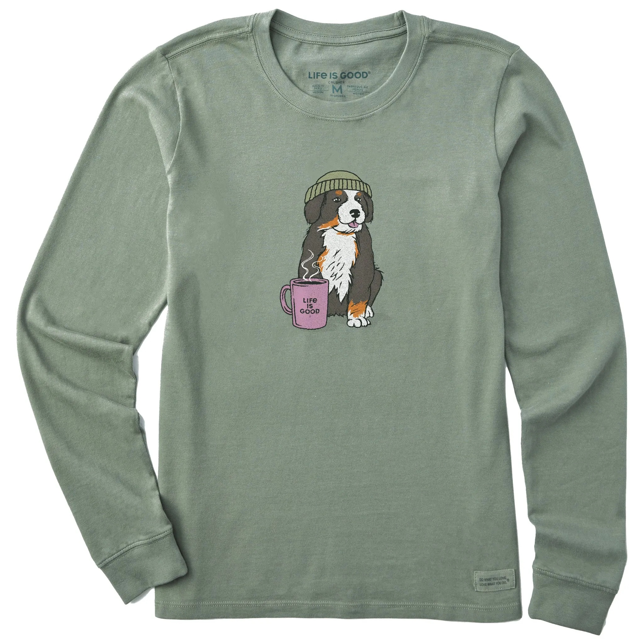 Women's Bernese Puppy with Mug Long Sleeve Crusher Tee Life is Good