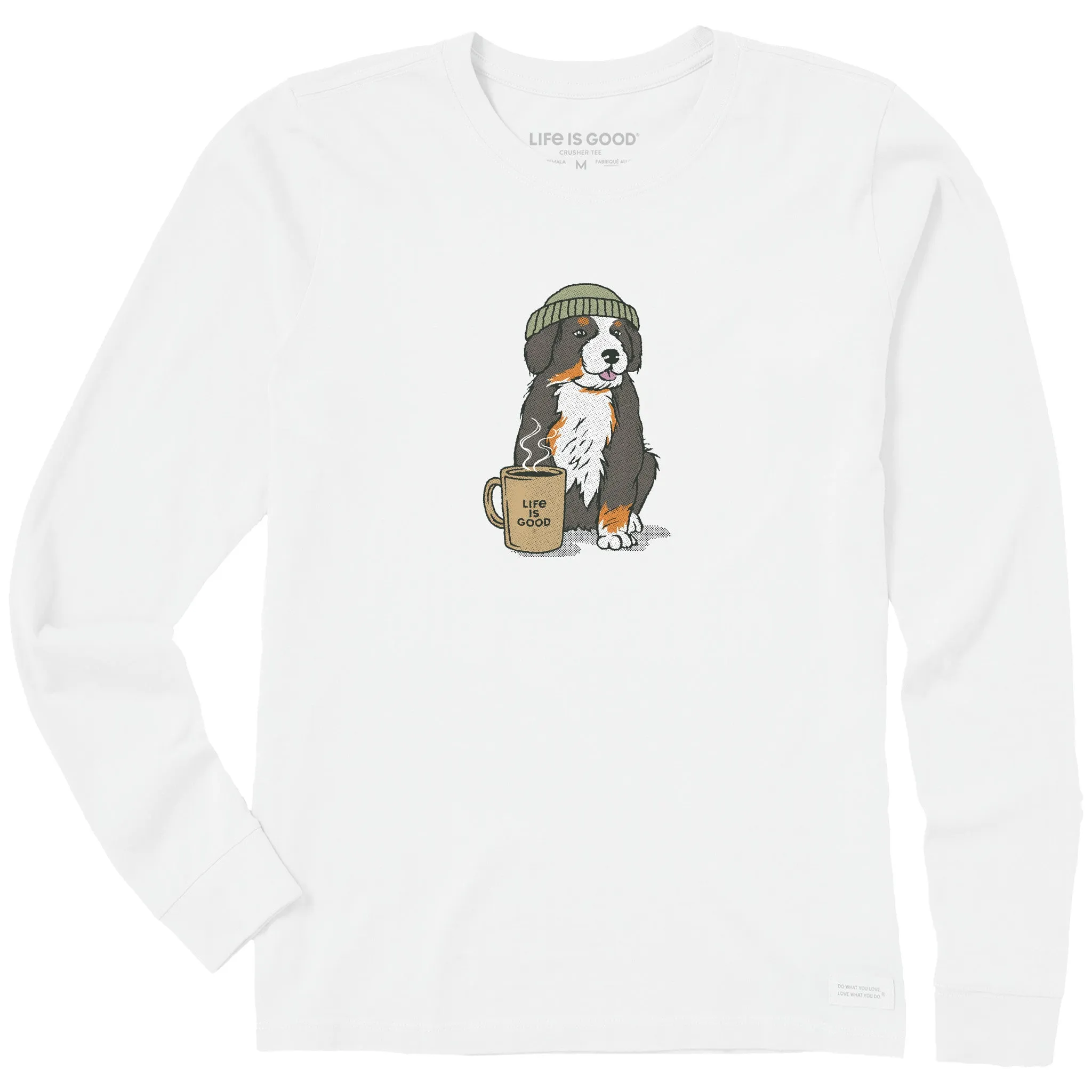 Women's Bernese Puppy with Mug Long Sleeve Crusher Tee Life is Good