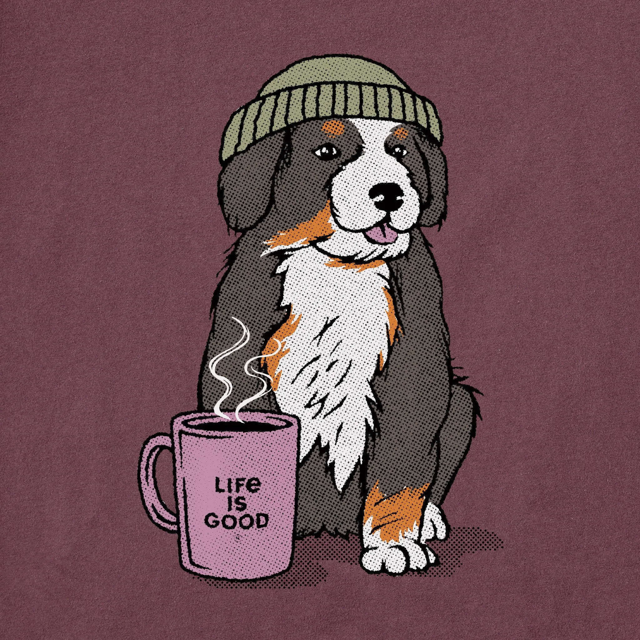 Women's Bernese Puppy with Mug Long Sleeve Crusher Tee Life is Good