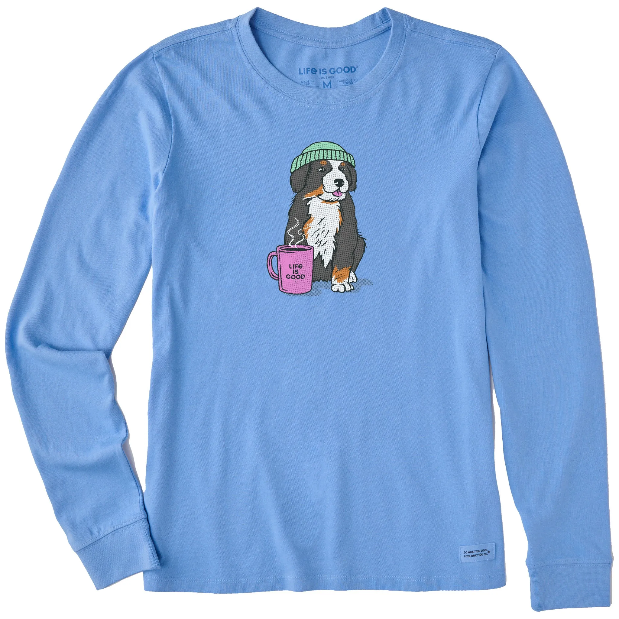 Women's Bernese Puppy with Mug Long Sleeve Crusher Tee Life is Good