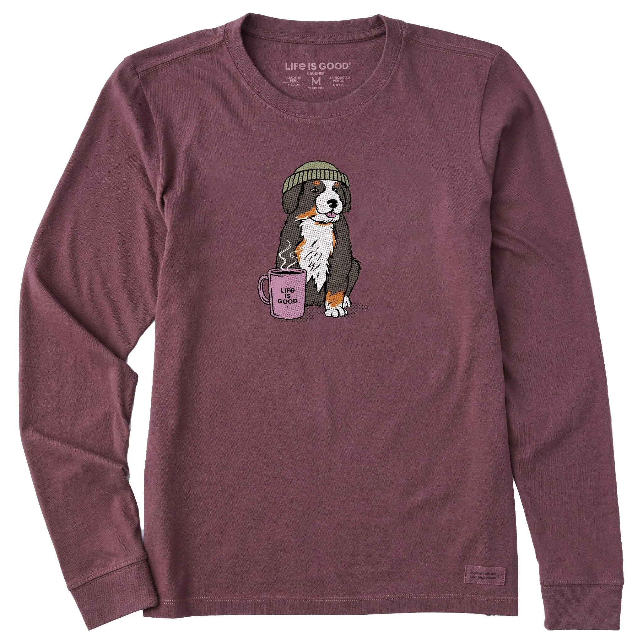 Women's Bernese Puppy with Mug Long Sleeve Crusher Tee Life is Good