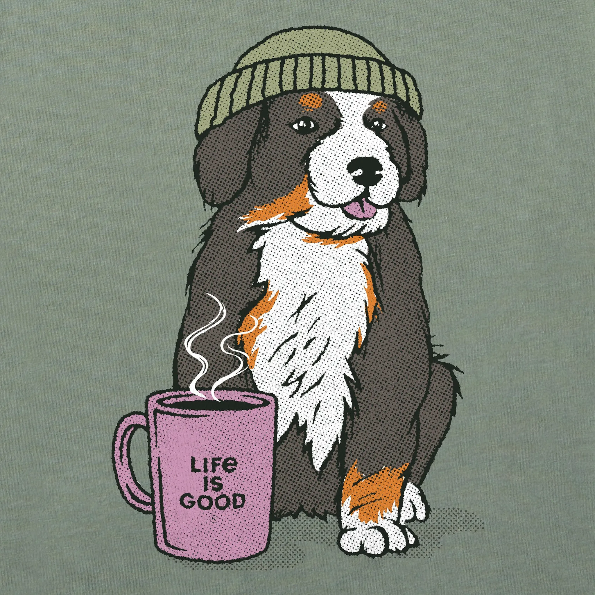 Women's Bernese Puppy with Mug Long Sleeve Crusher Tee Life is Good