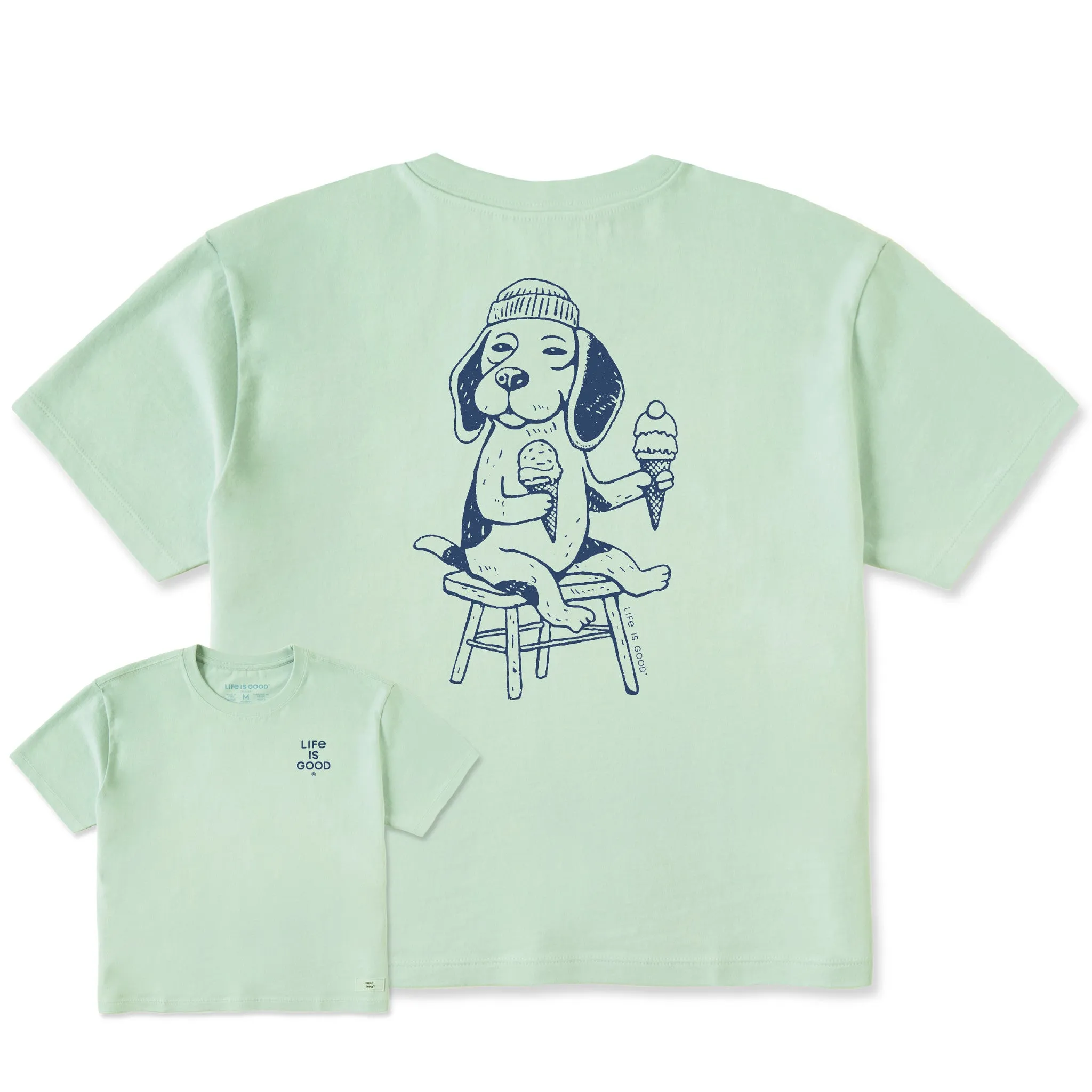 Women's Bert's Beagle with Ice Cream Short Sleeve Crusher Boxy Tee Life is Good